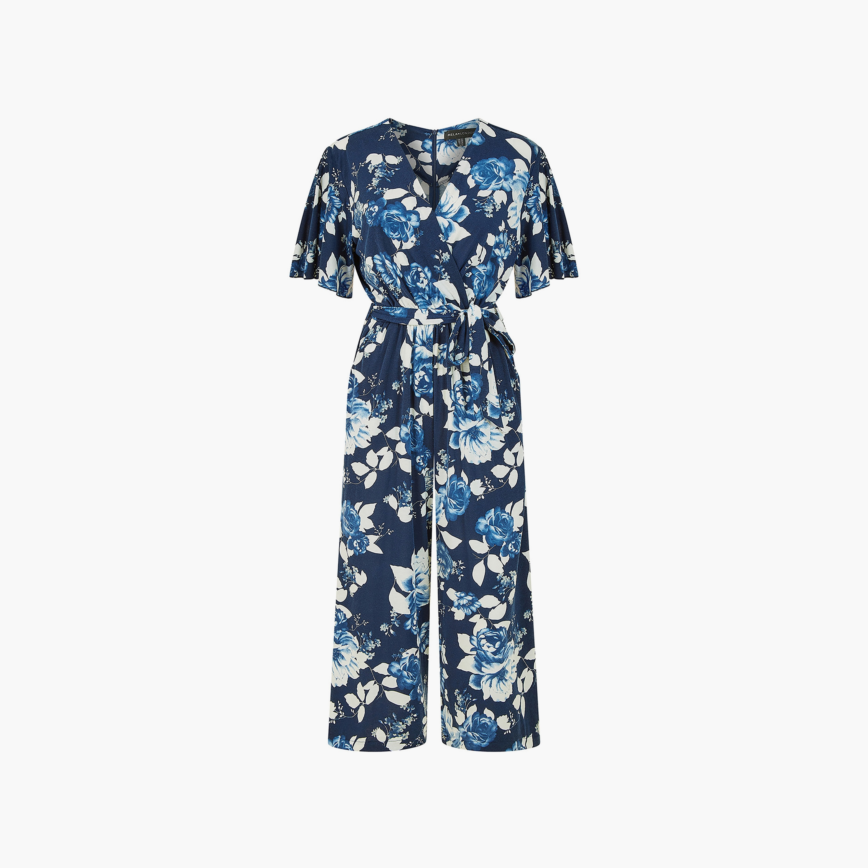 جمبسوت نسائي بطبعة وردة باللون الأزرق الداكن بأكمام ملائكية من ميلا لندن-women-clothing-jumpsuits-image-5