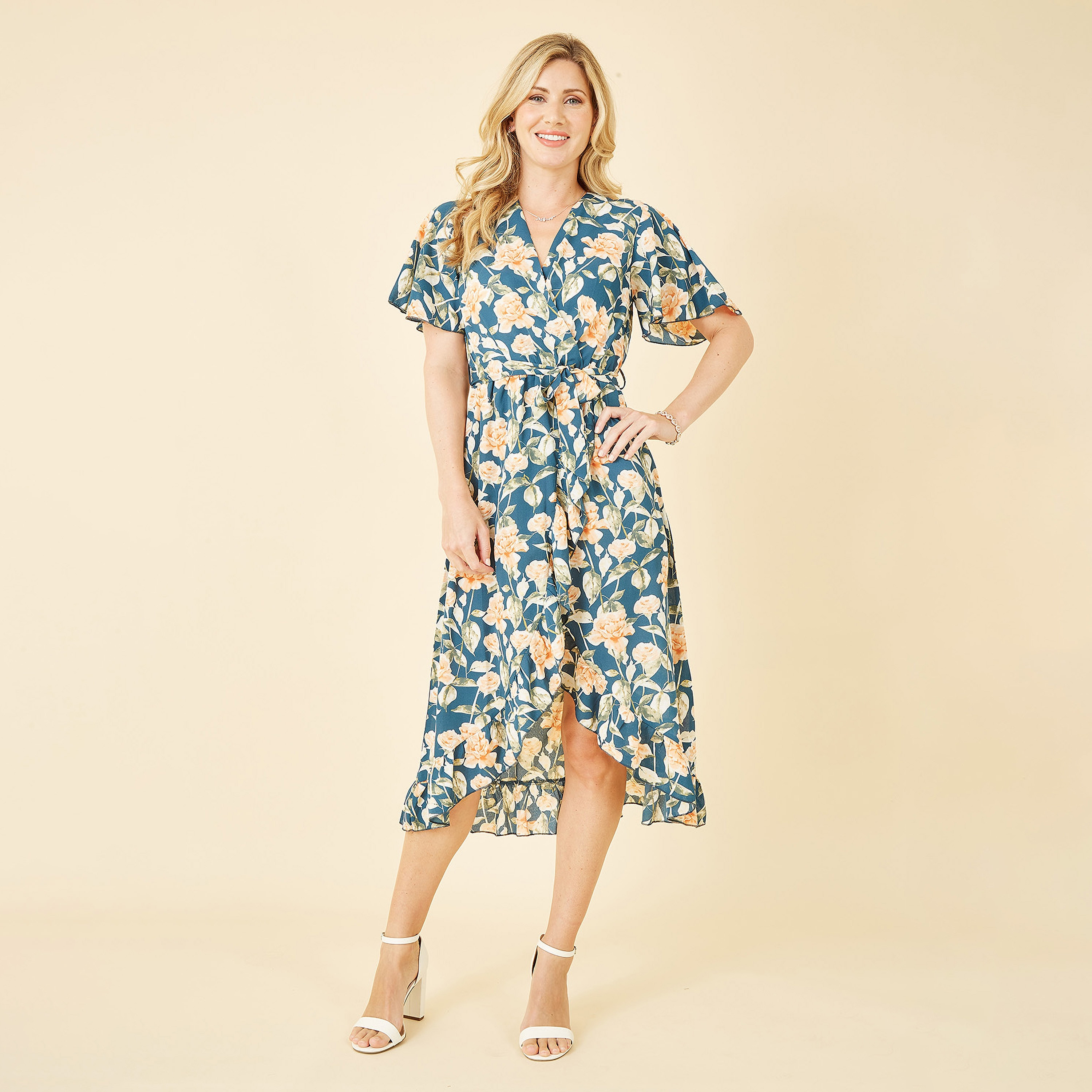 Mela London Teal Floral Print Wrap Women's Maxi Dress-women-clothing-dresses-image-1