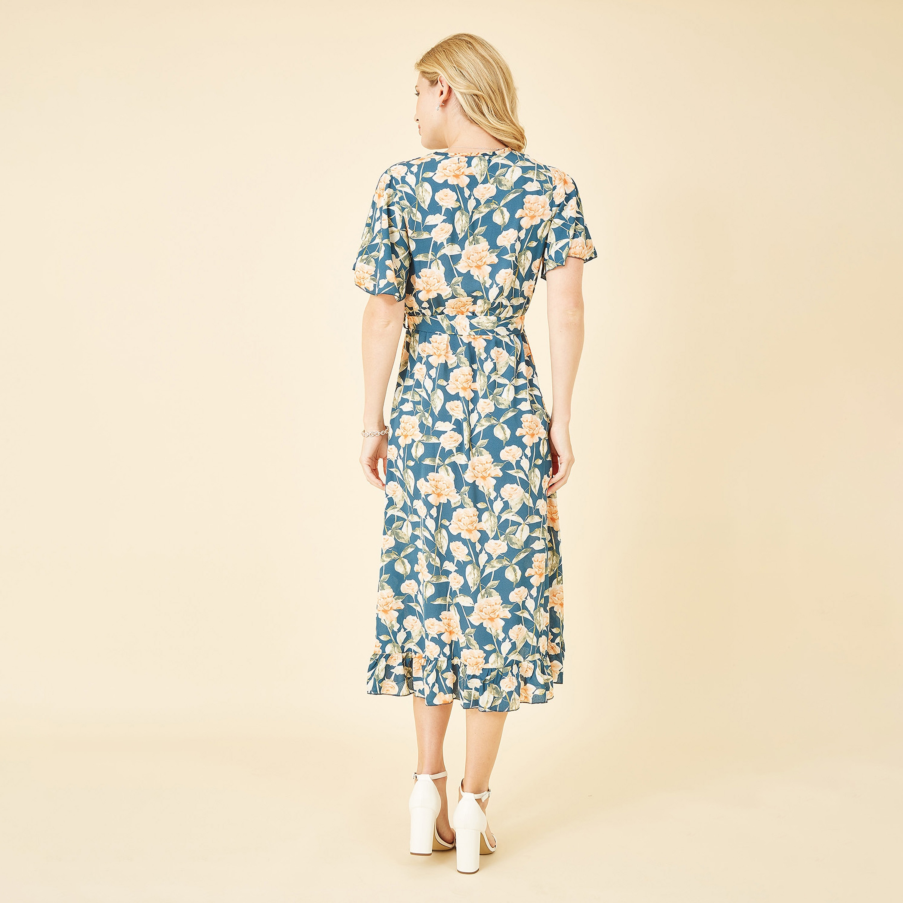 فستان ماكسي نسائي مطبوع عليه زهور باللون الأزرق المخضر من ميلا لندن-women-clothing-dresses-image-2