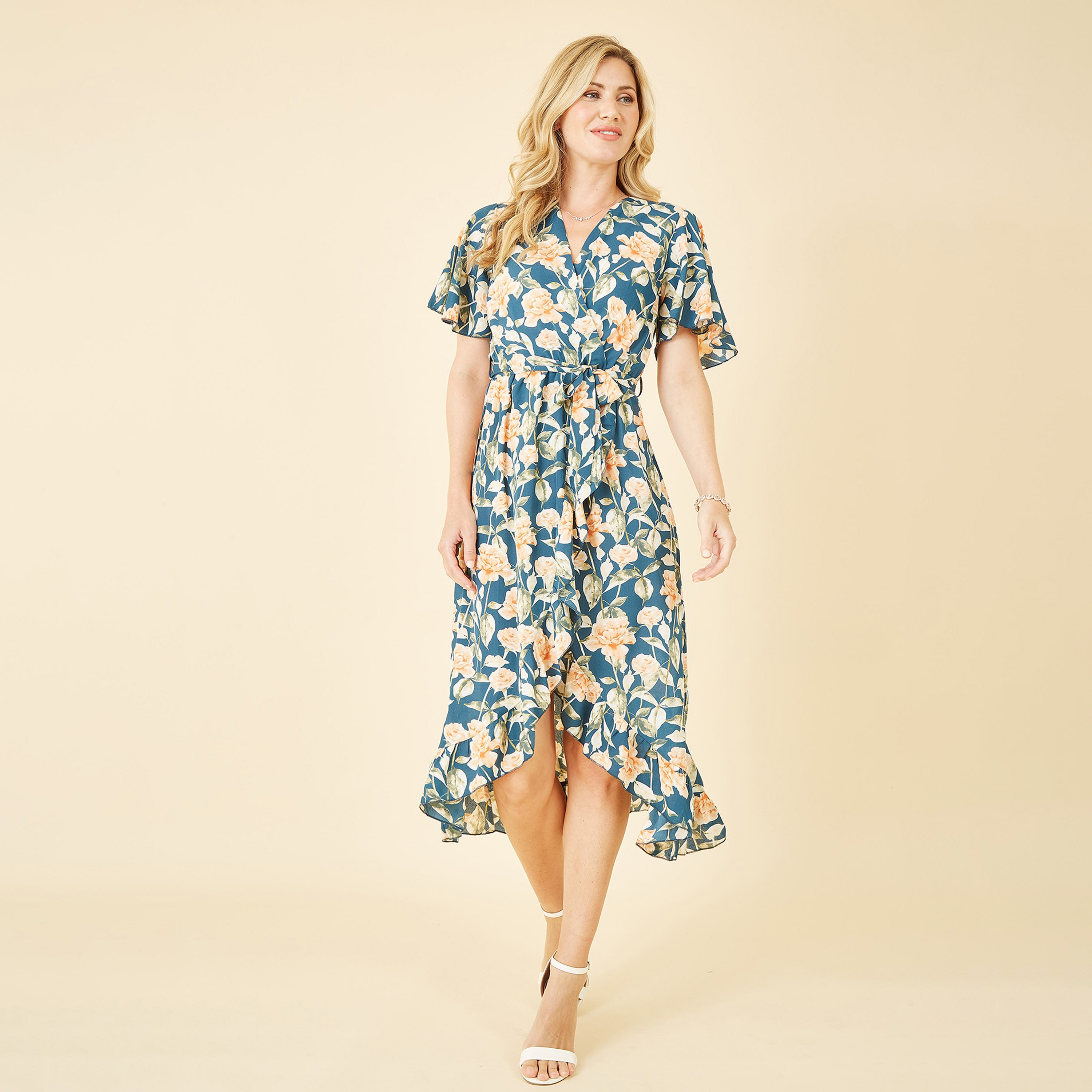 فستان ماكسي نسائي مطبوع عليه زهور باللون الأزرق المخضر من ميلا لندن-women-clothing-dresses-image-3