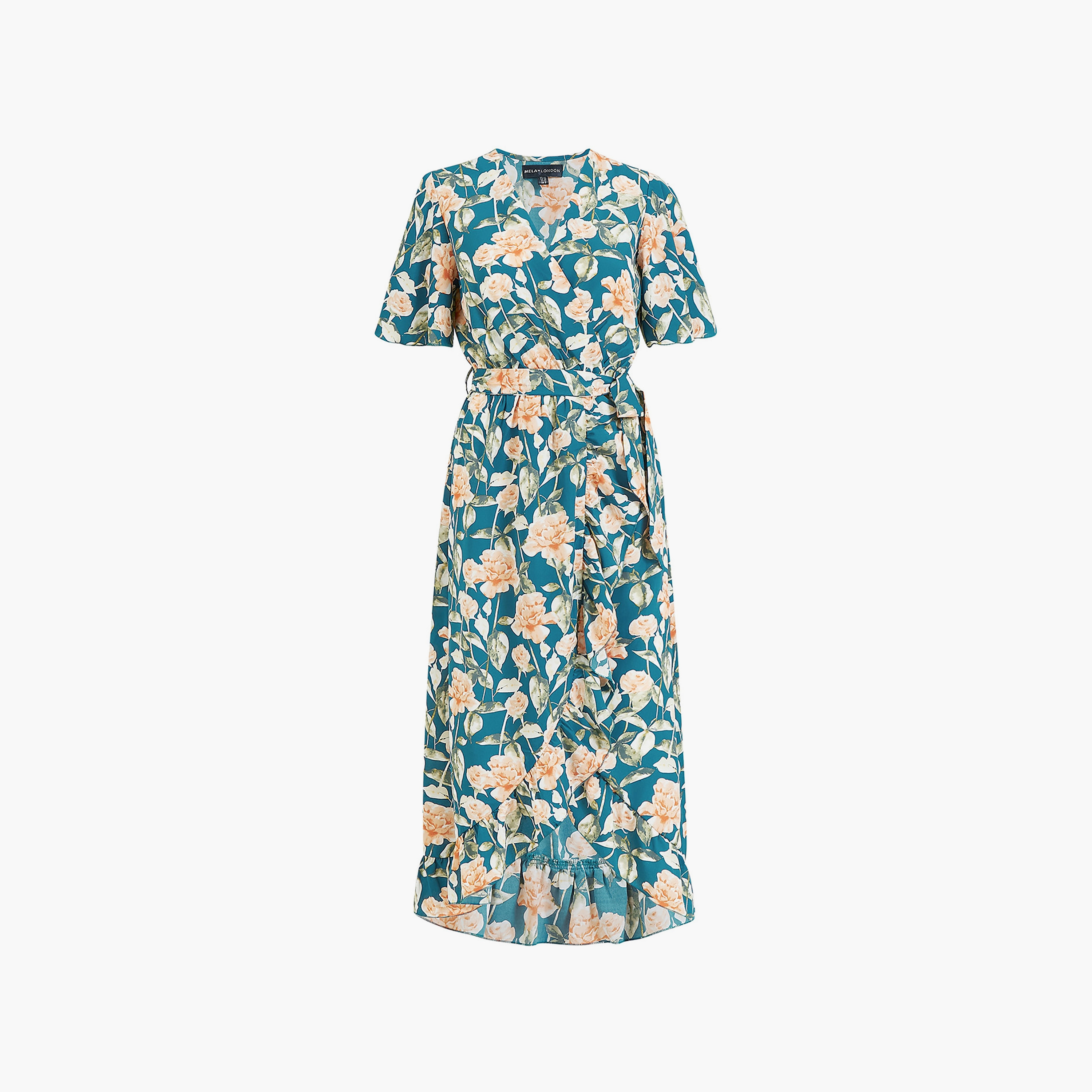 Mela London Teal Floral Print Wrap Women's Maxi Dress-women-clothing-dresses-image-5