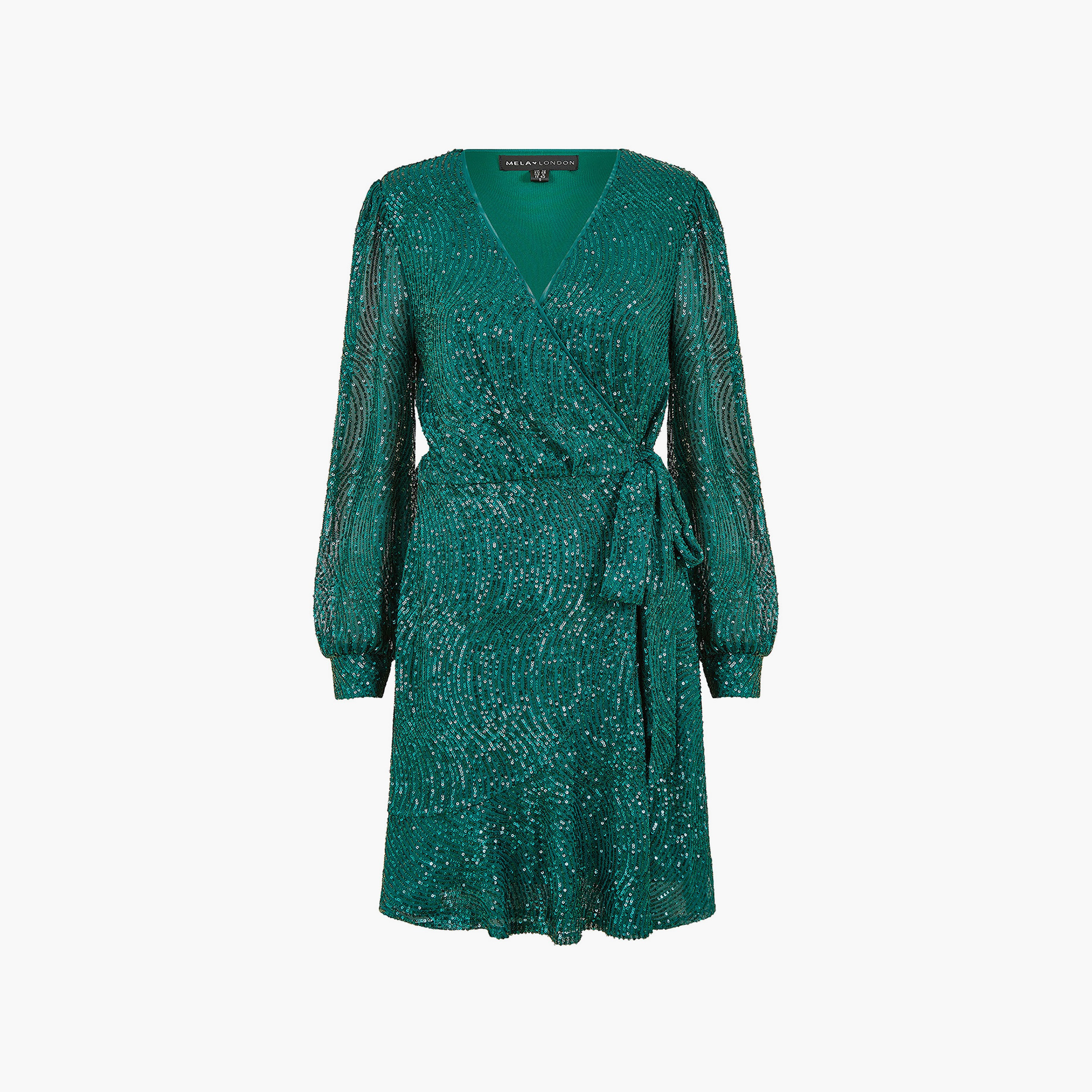 Yumi Sequin Long Sleeve Frill Wrap Evening Women's Mini Dress-women-clothing-dresses-image-6