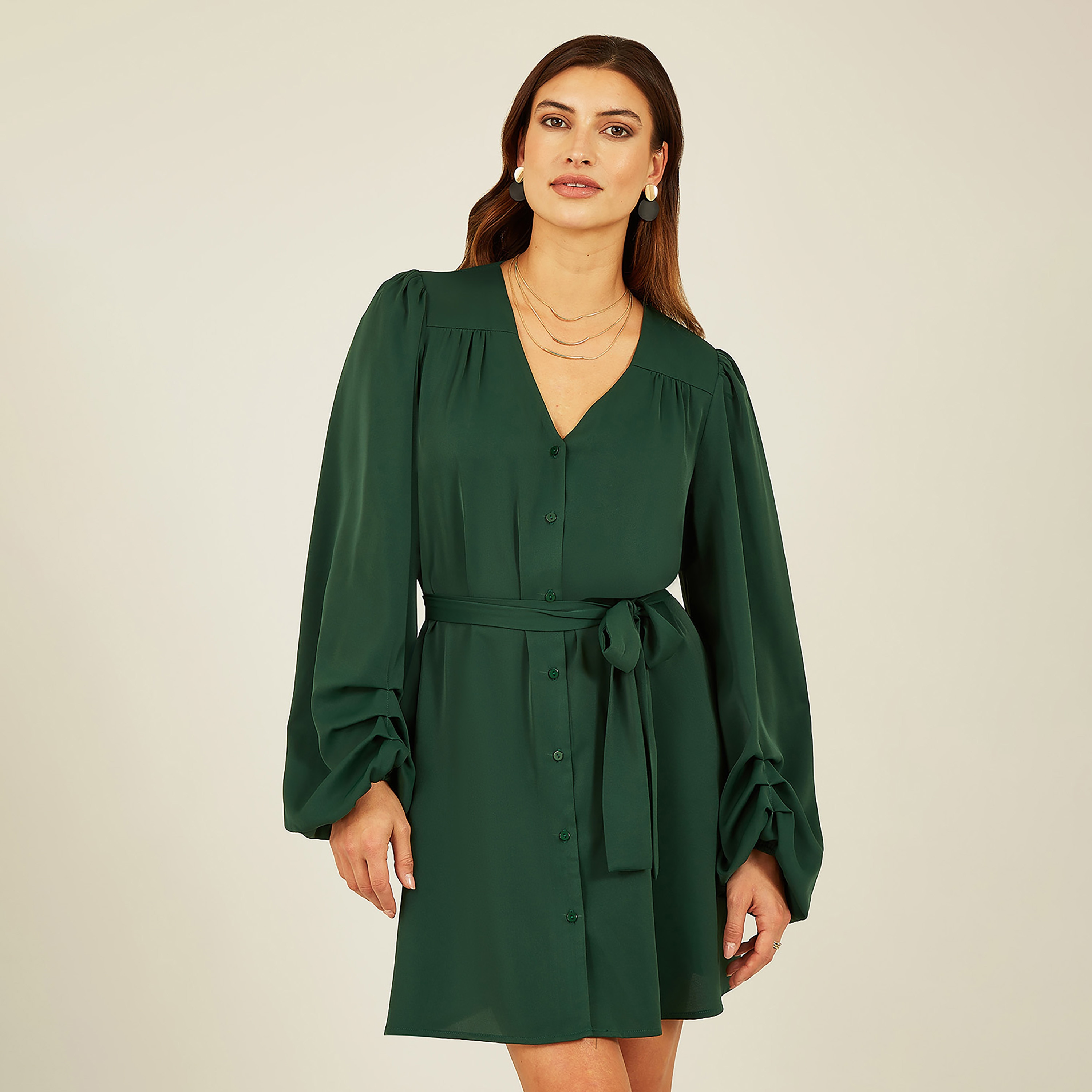 Mela London Green Balloon Sleeve Shirt Women's Mini Dress-women-clothing-dresses-image-4
