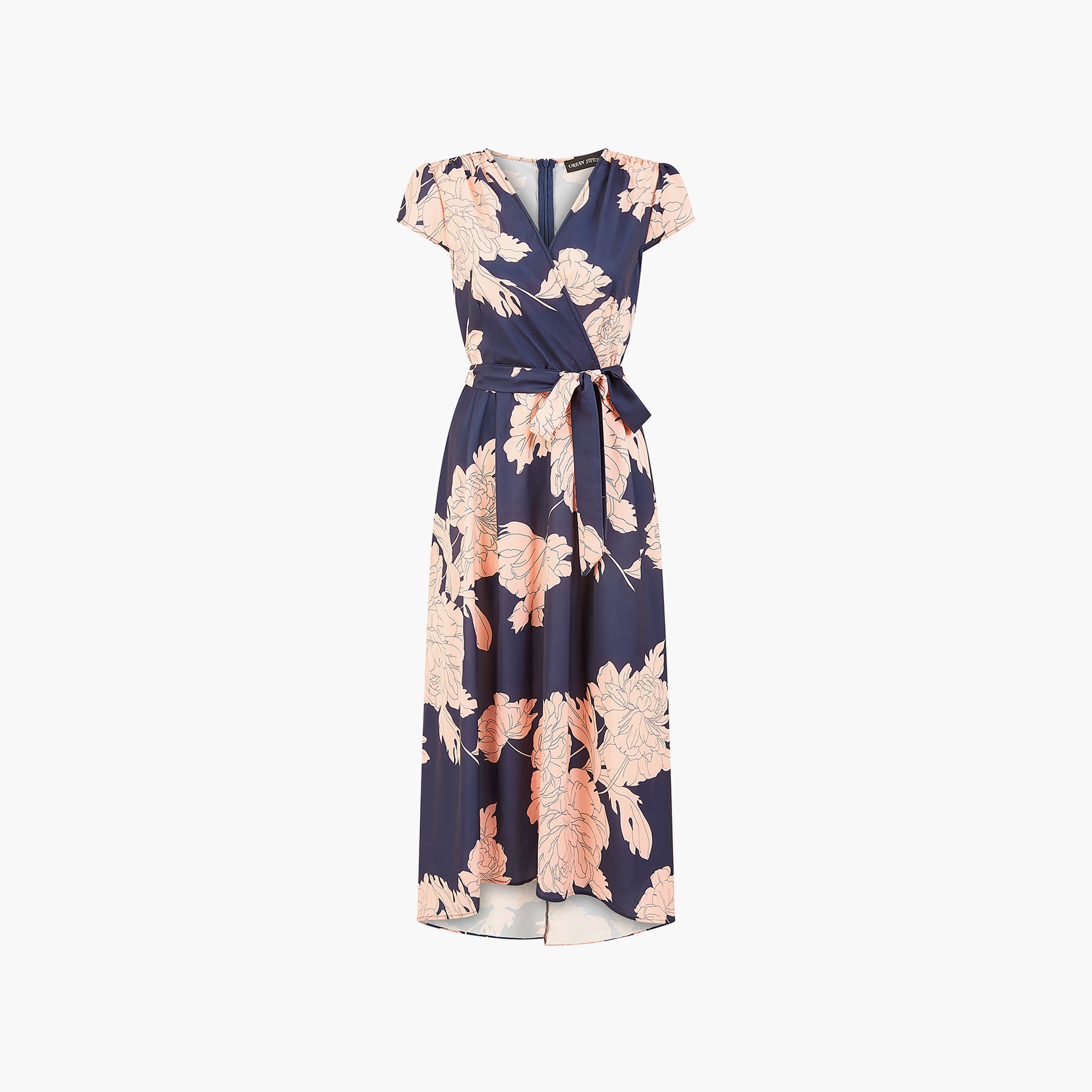 فستان نسائي متوسط الطول بطبعة أزهار ازرق داكن مع حافة منخفضة من ميلا لندن-women-clothing-dresses-image-6