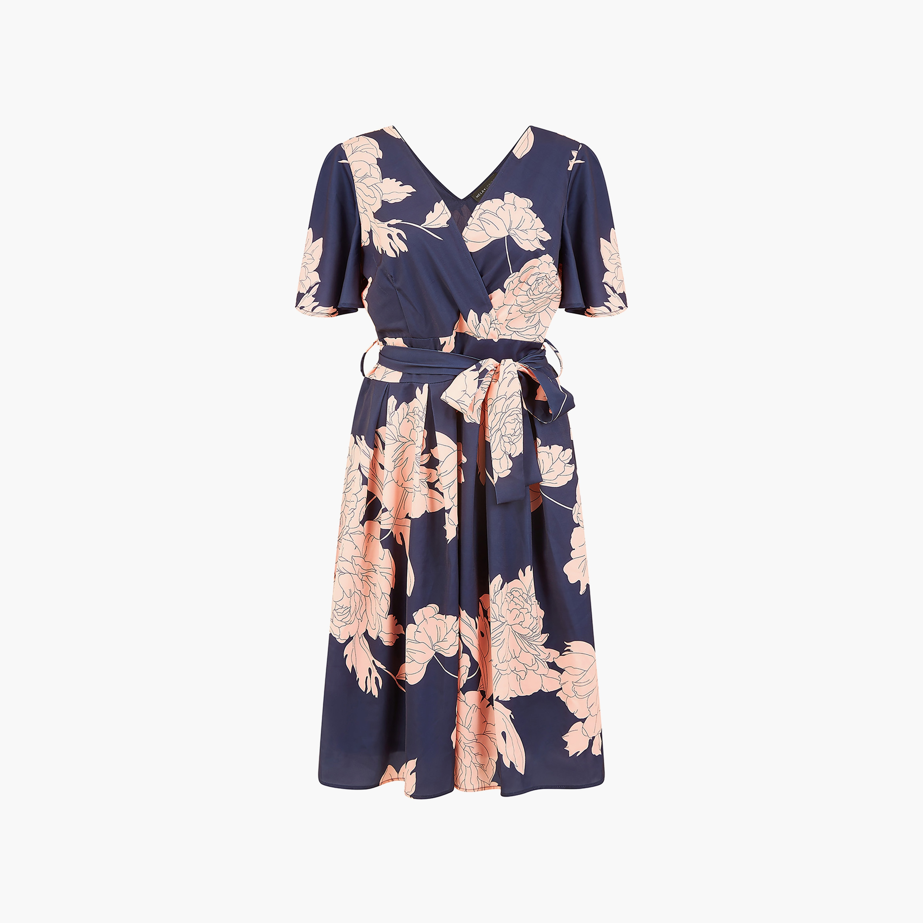فستان نسائي متوسط الطول بطبعة أزهار بحرية اللون من ميلا لندن-women-clothing-dresses-image-4