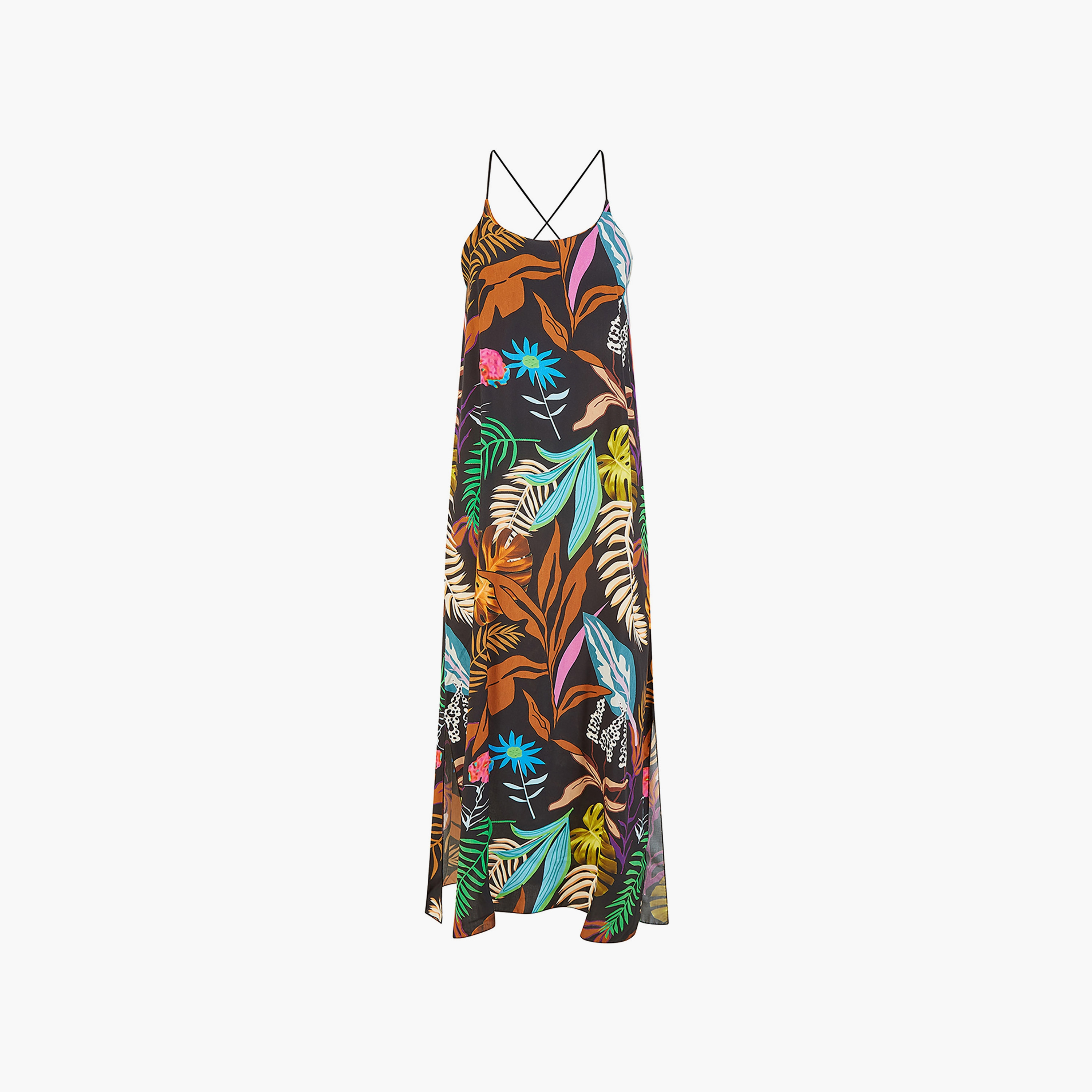 Mela London Black Tropical Print Slit Women's Maxi Dress with Side Split Hem-women-clothing-dresses-image-5