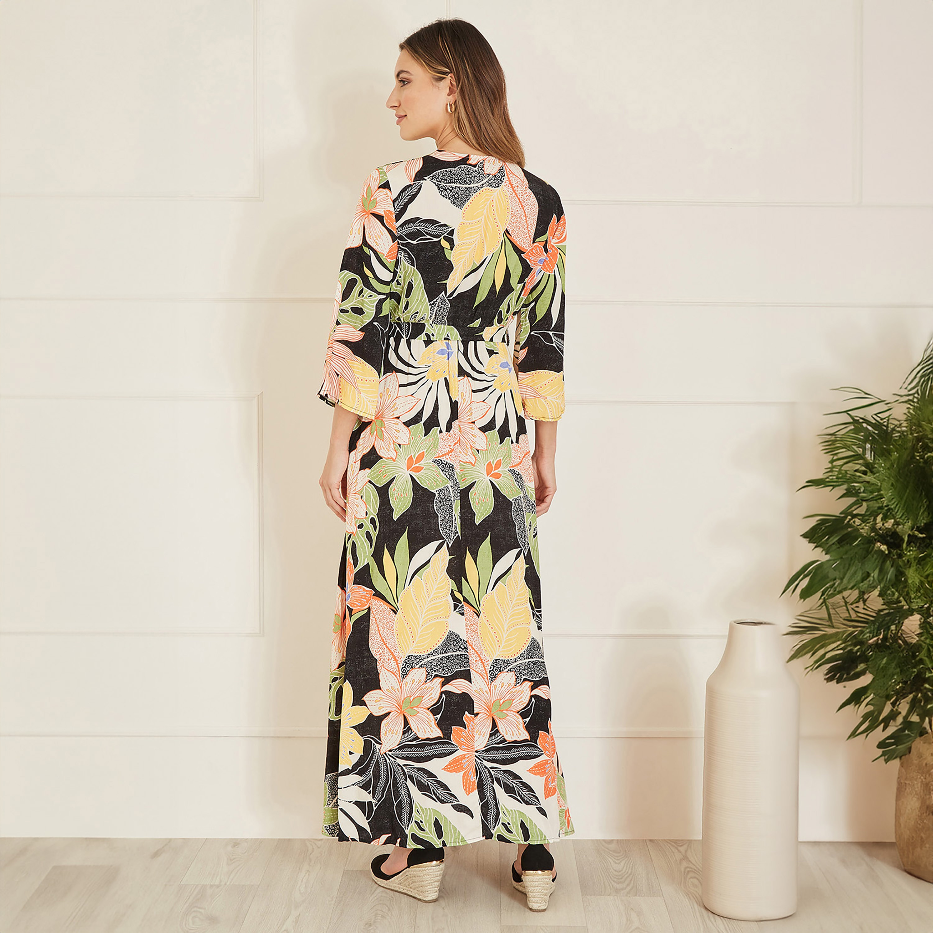 Mela London Black Tropical Print Wrap Women's Maxi Dress-women-clothing-dresses-image-2