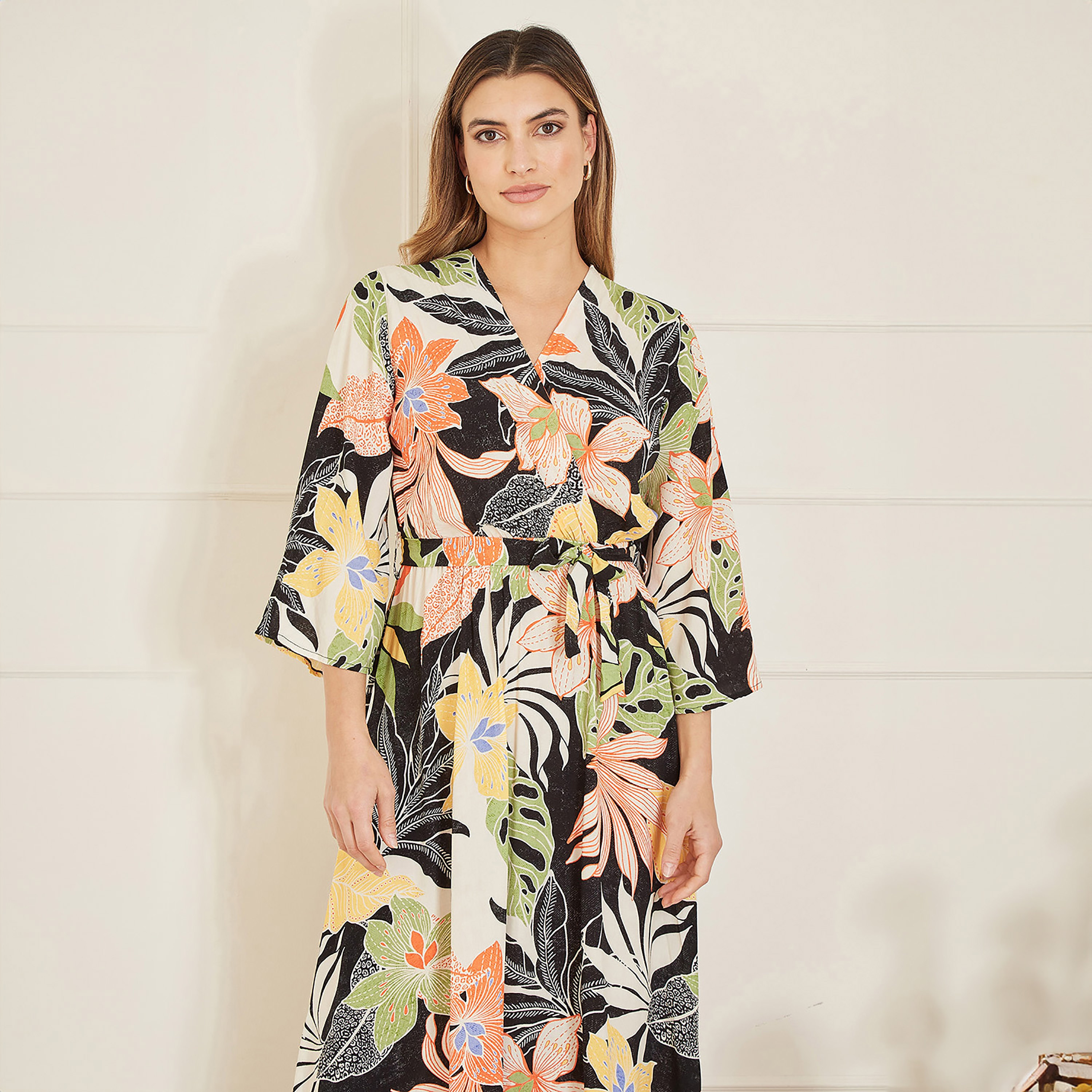 Mela London Black Tropical Print Wrap Women's Maxi Dress-women-clothing-dresses-image-4