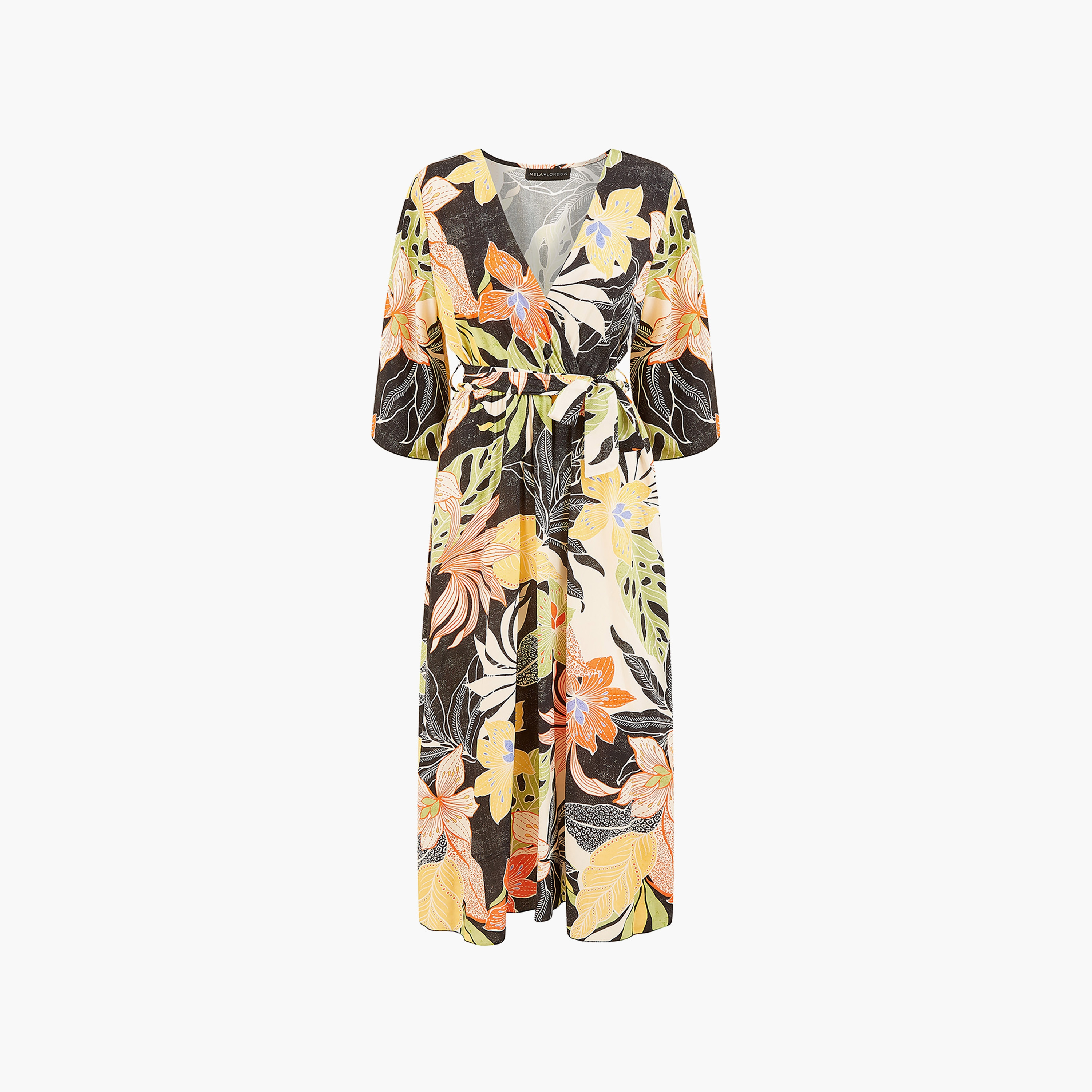 Mela London Black Tropical Print Wrap Women's Maxi Dress-women-clothing-dresses-image-5
