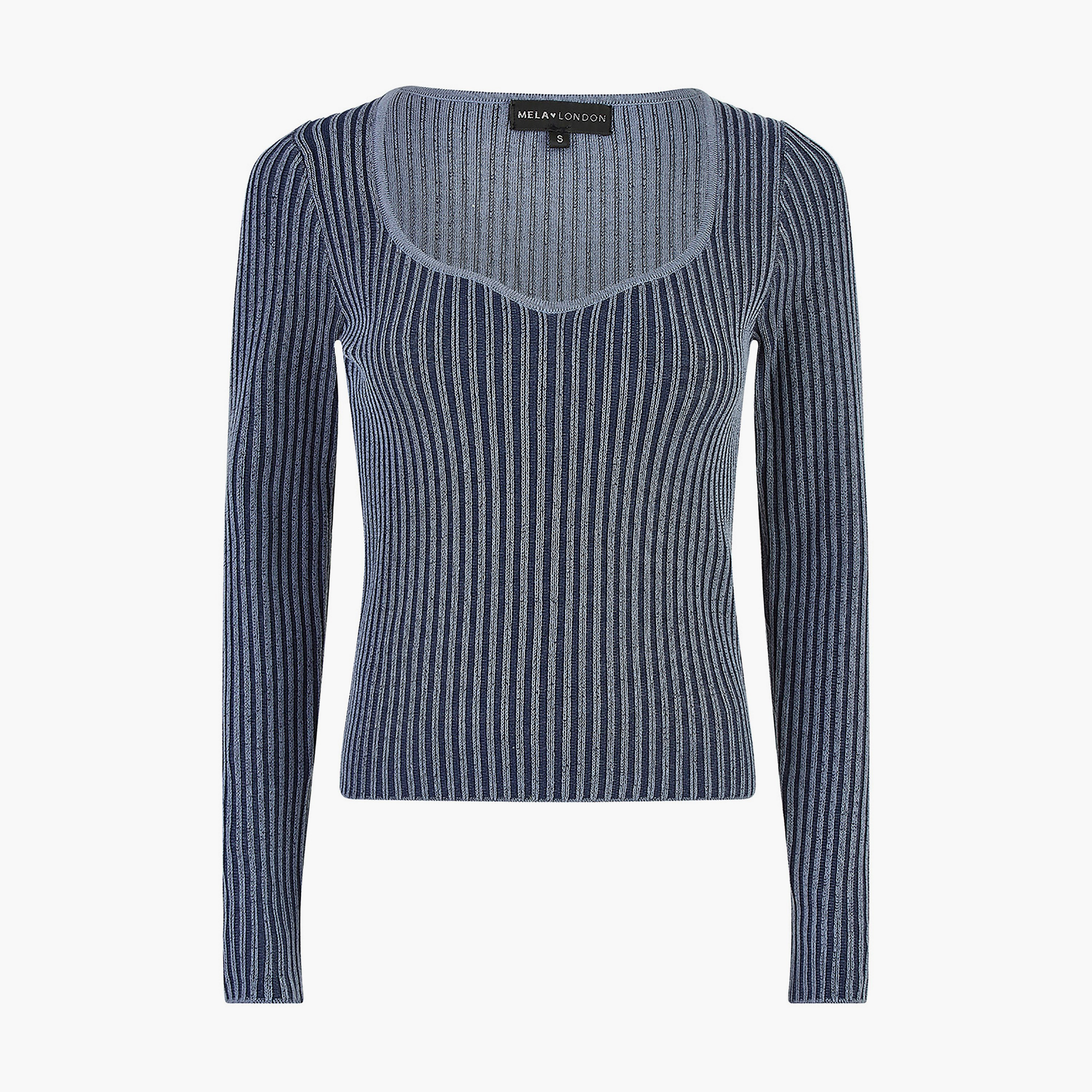 جامبر نسائي محبوك أزرق مضلع بفتحة رقبة على شكل قلب من يامي-women-winterwear-cardigansandjumpers-jumpers-image-6