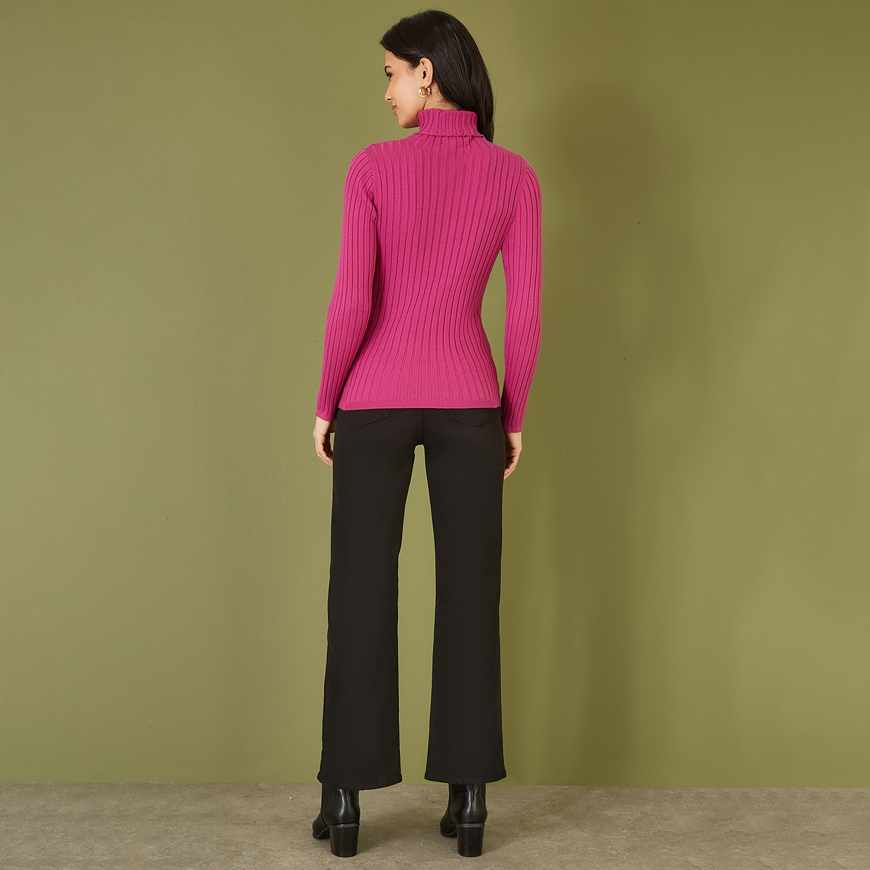 Mela London Pink Ribbed Knit Roll Neck Women's Jumper-women-winterwear-cardigansandjumpers-jumpers-image-2