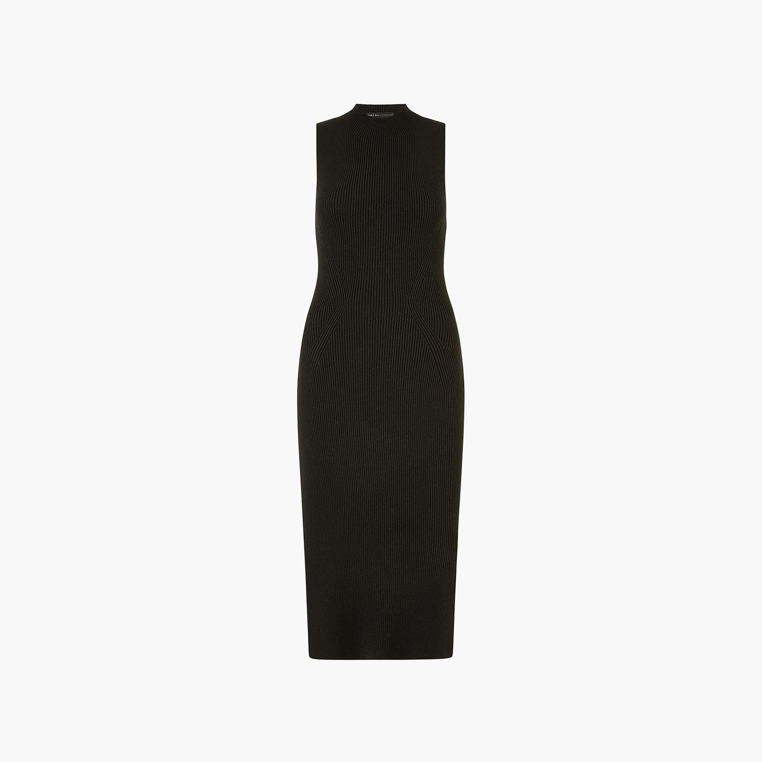 فستان متوسط الطول أسود اللون من قماش لوركس محبوك برقبة عالية للنساء من يامي-women-clothing-dresses-image-5