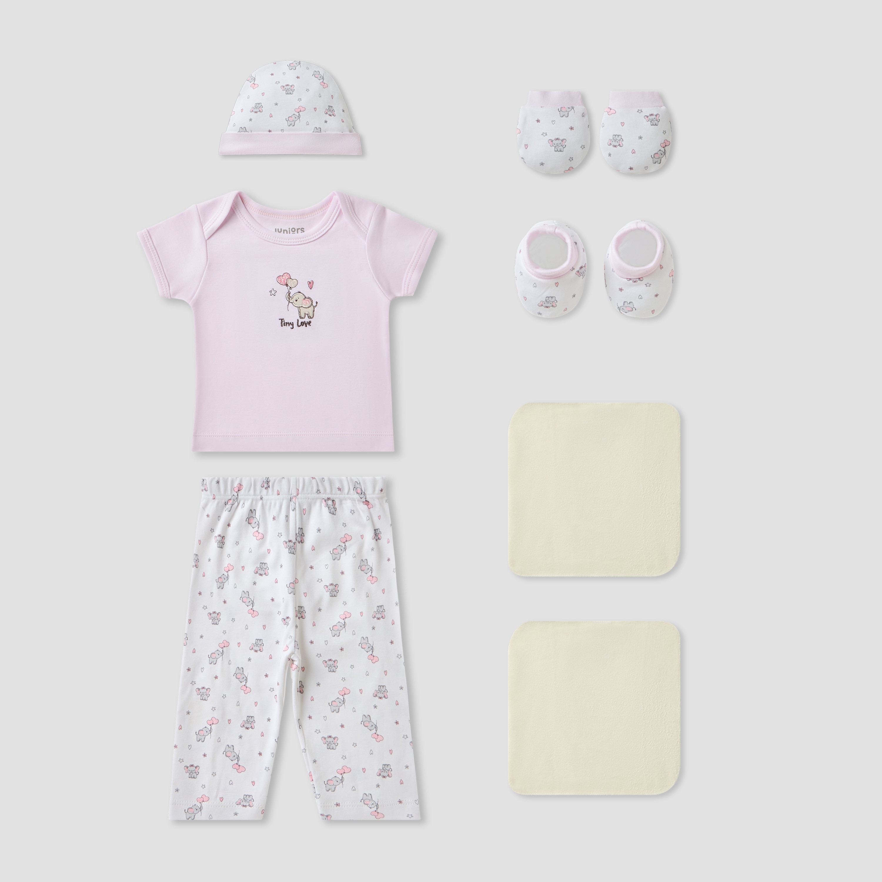 طقم هدايا ملابس بطبعات من جونيورز - طقم 8 قطع-baby-girls-clothing-setsandcoords-image-2