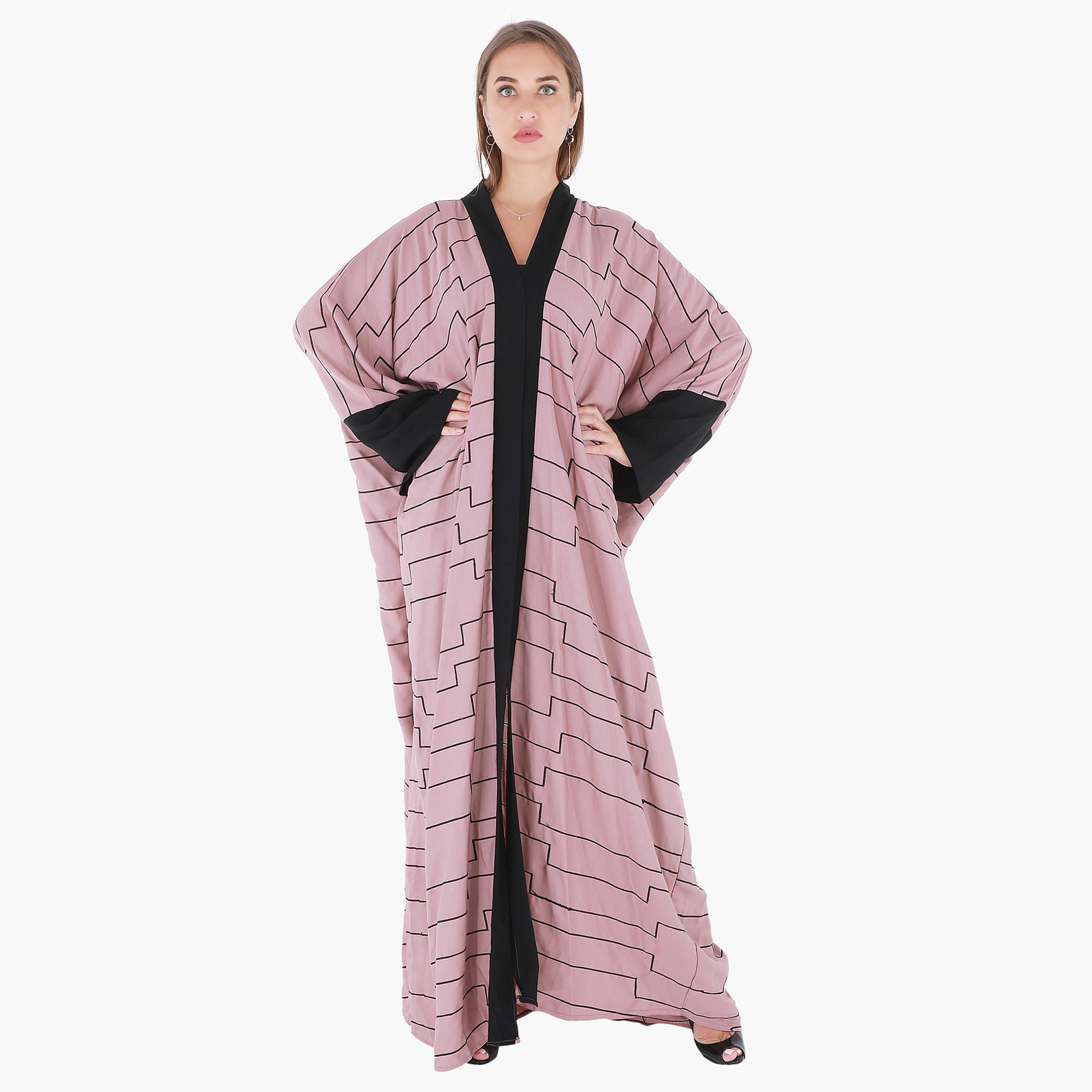 Malikah Printed Open Front Abaya with Long Sleeves-women-arabicclothing-abayas-image-1