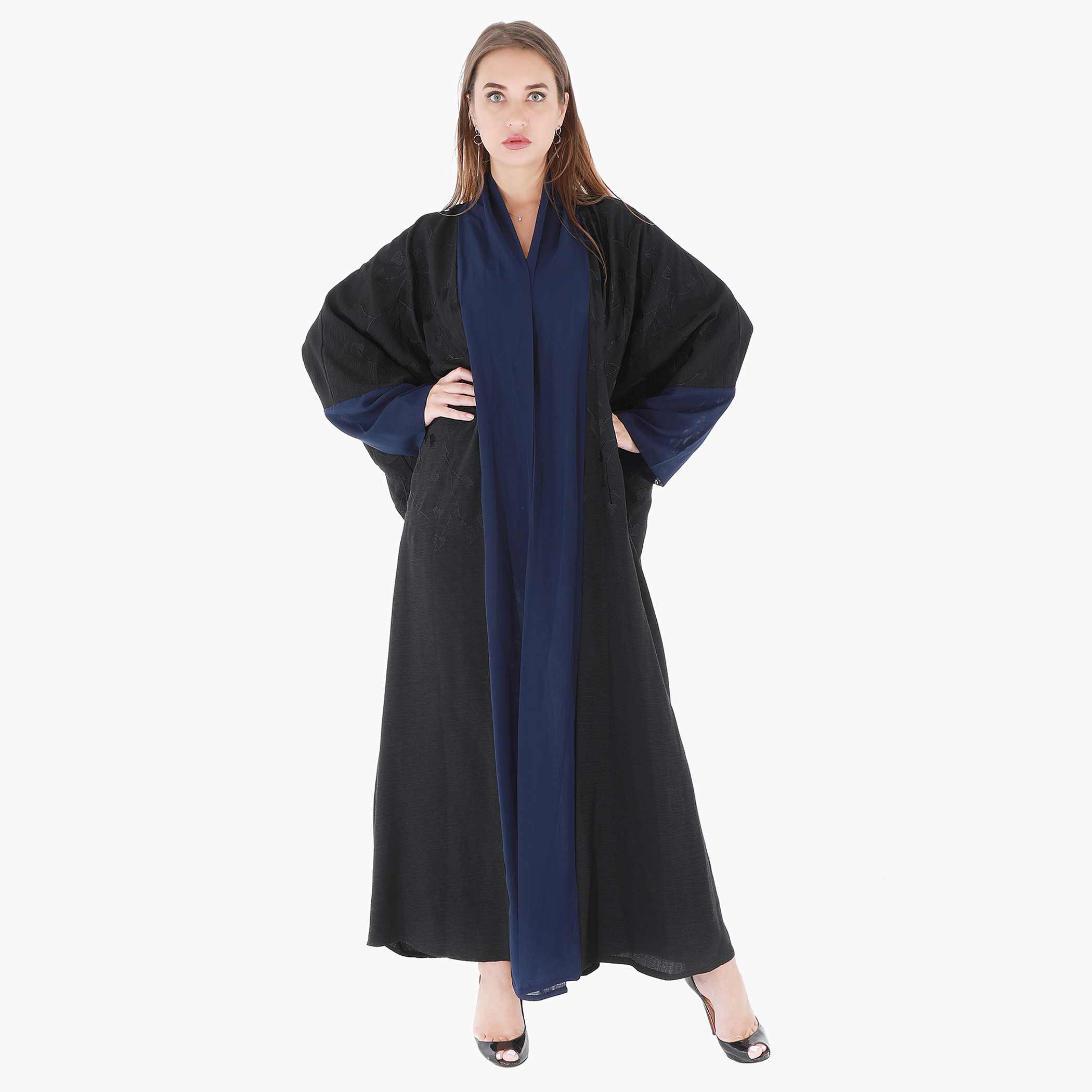 Malikah Embroidered V-neck Abaya-women-arabicclothing-abayas-image-2