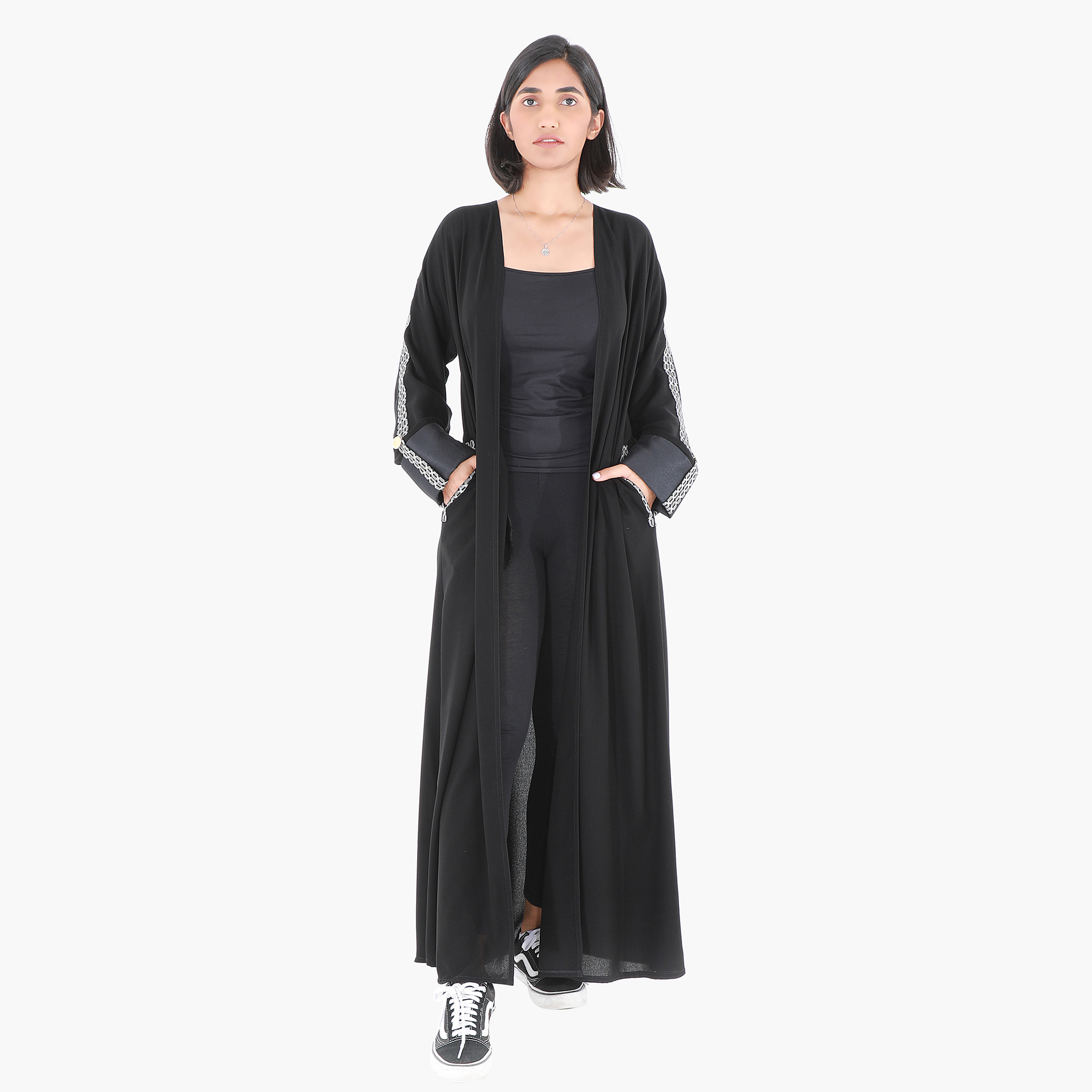 Malikah Solid Abaya with Tape Detail and Long Sleeves-women-arabicclothing-abayas-image-1