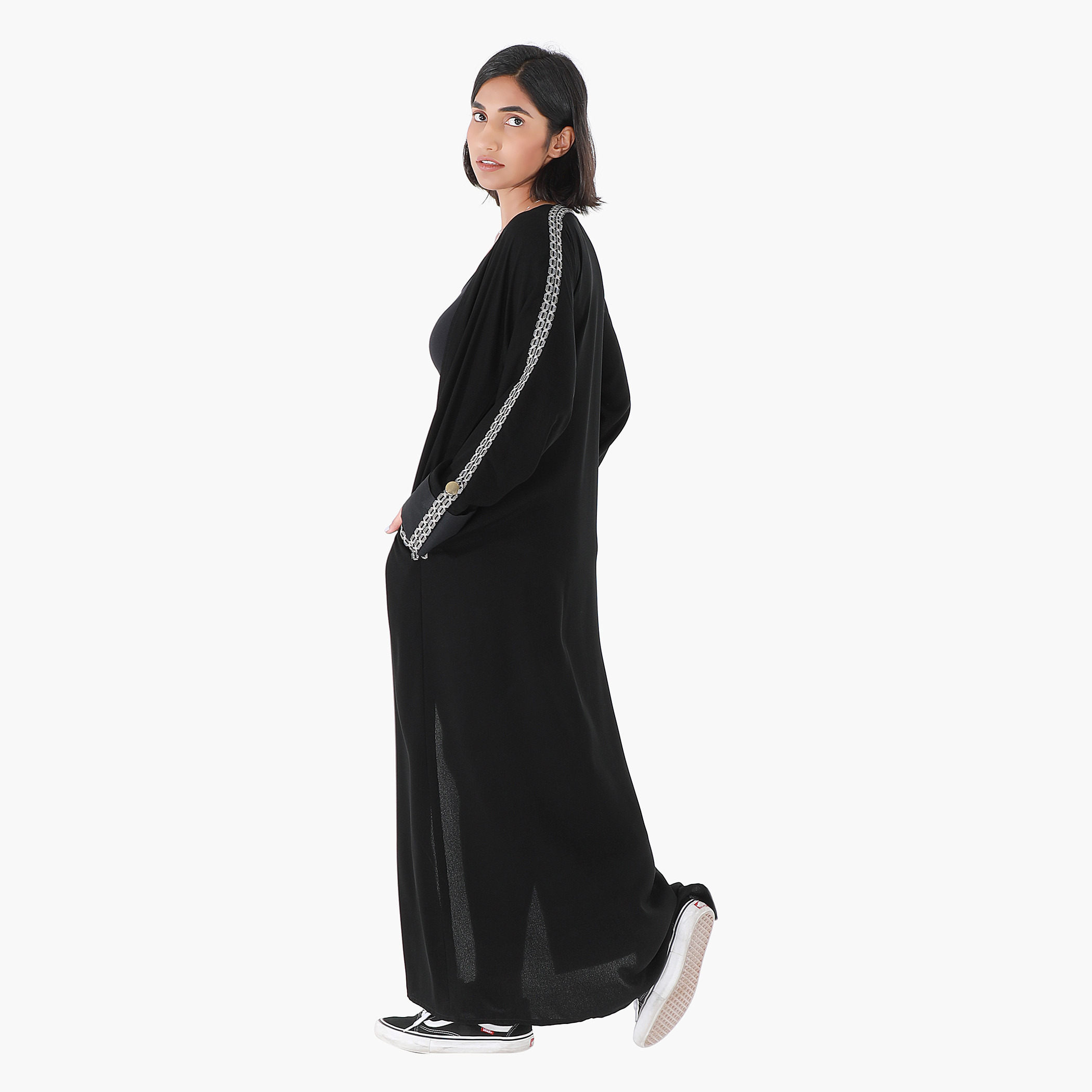 Malikah Solid Abaya with Tape Detail and Long Sleeves-women-arabicclothing-abayas-image-2