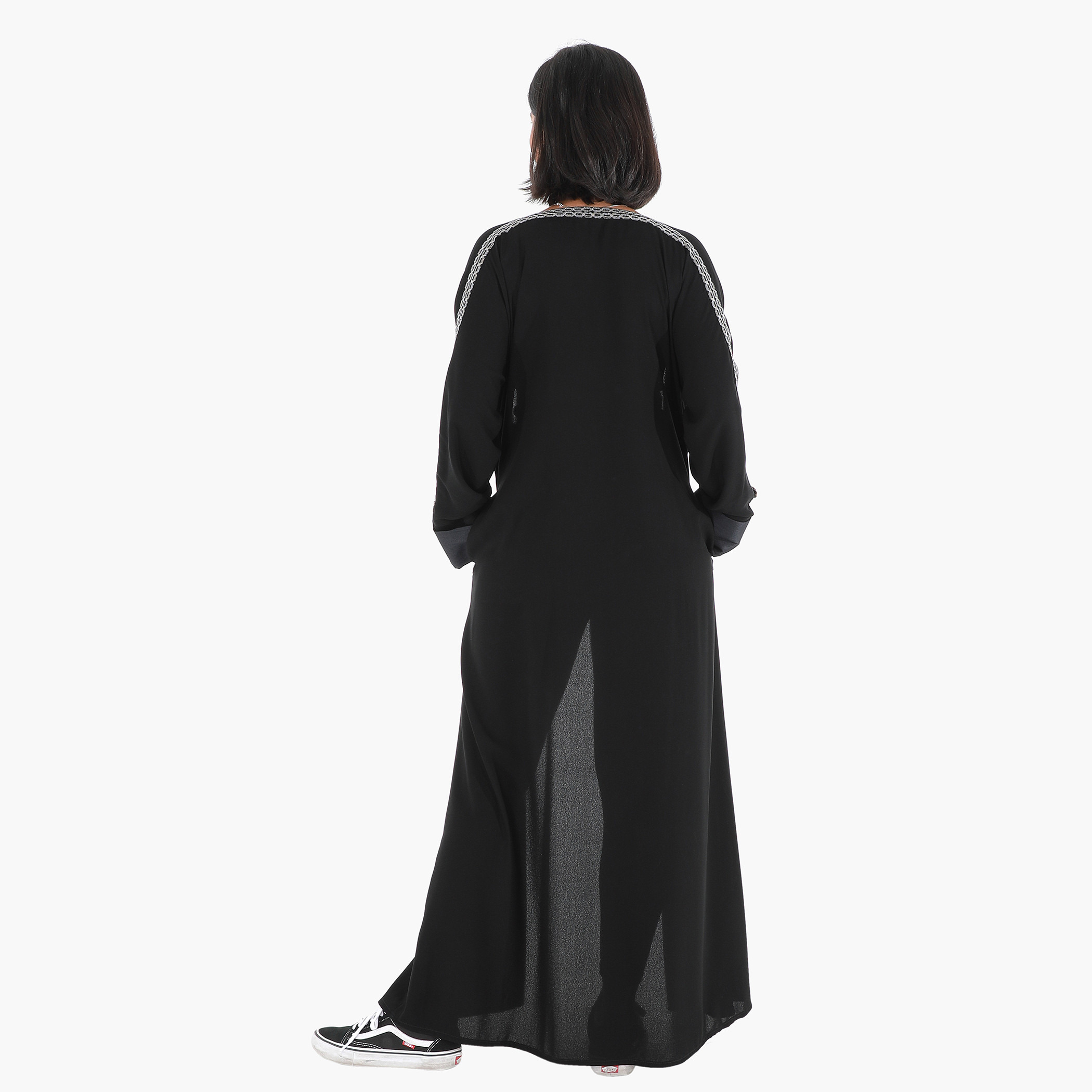 Malikah Solid Abaya with Tape Detail and Long Sleeves-women-arabicclothing-abayas-image-3