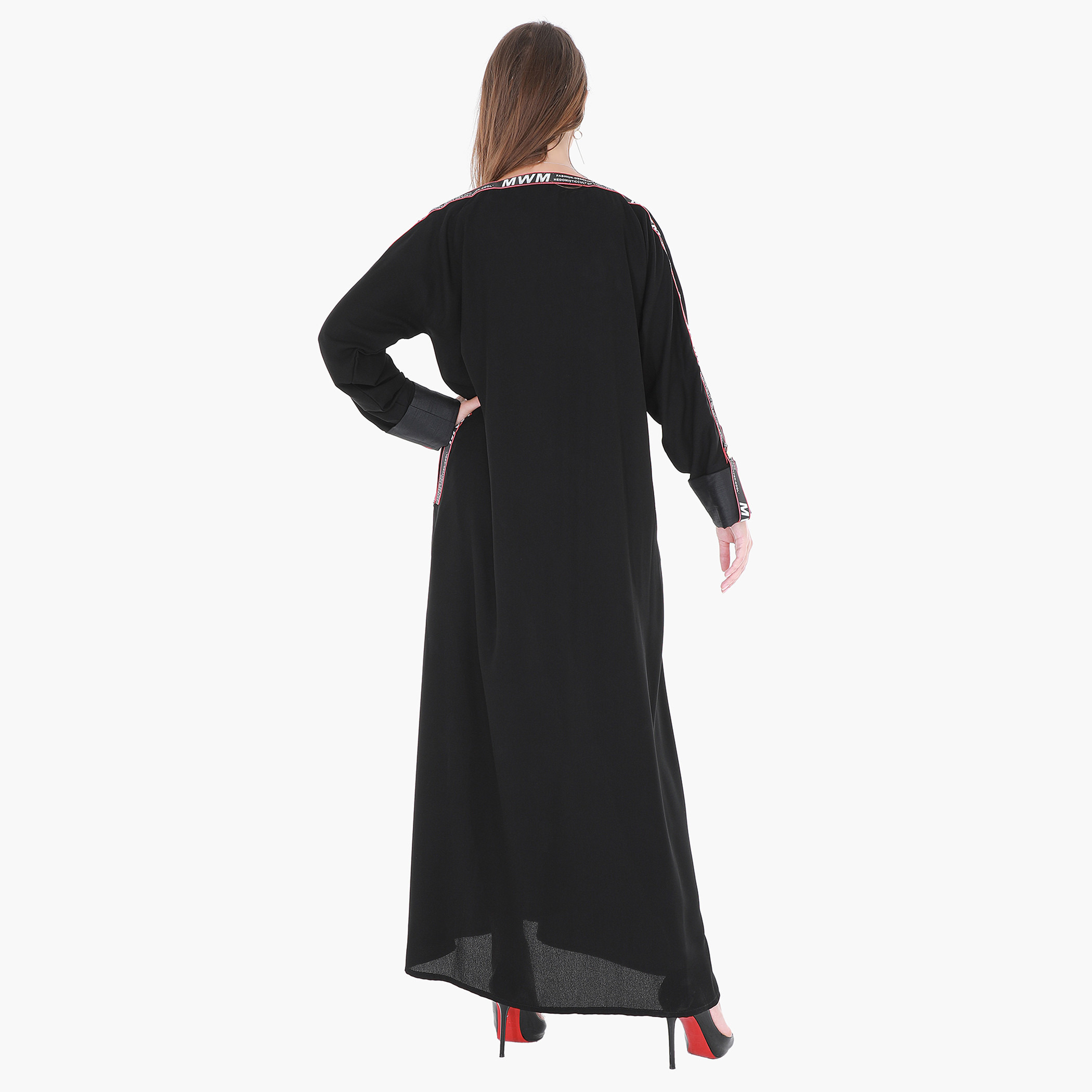 عباية بفتحة أماميّة وطبعات وشريط من مليكة-women-arabicclothing-abayas-image-2