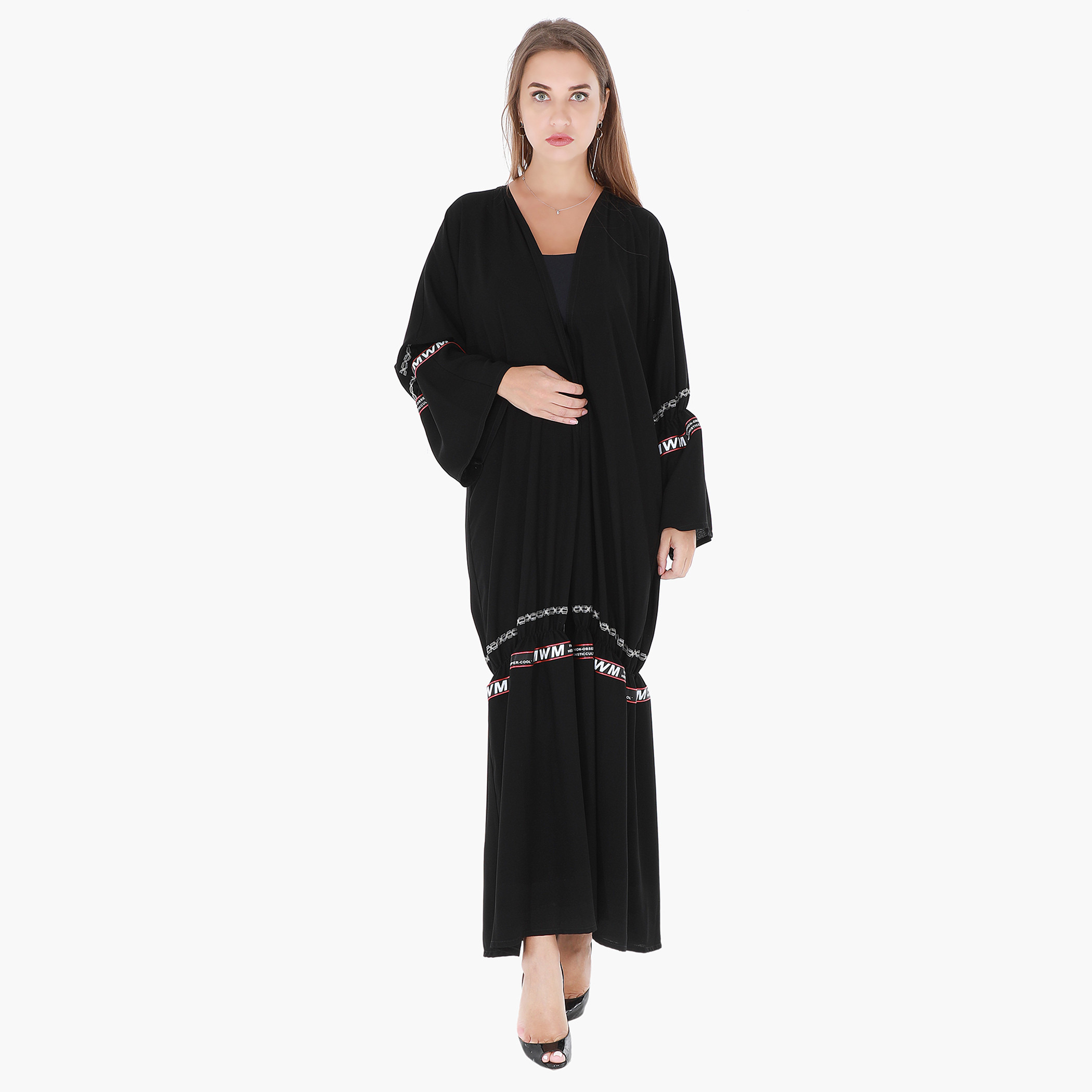 Malikah Solid Open Front Abaya with Tape Detail-women-arabicclothing-abayas-image-1