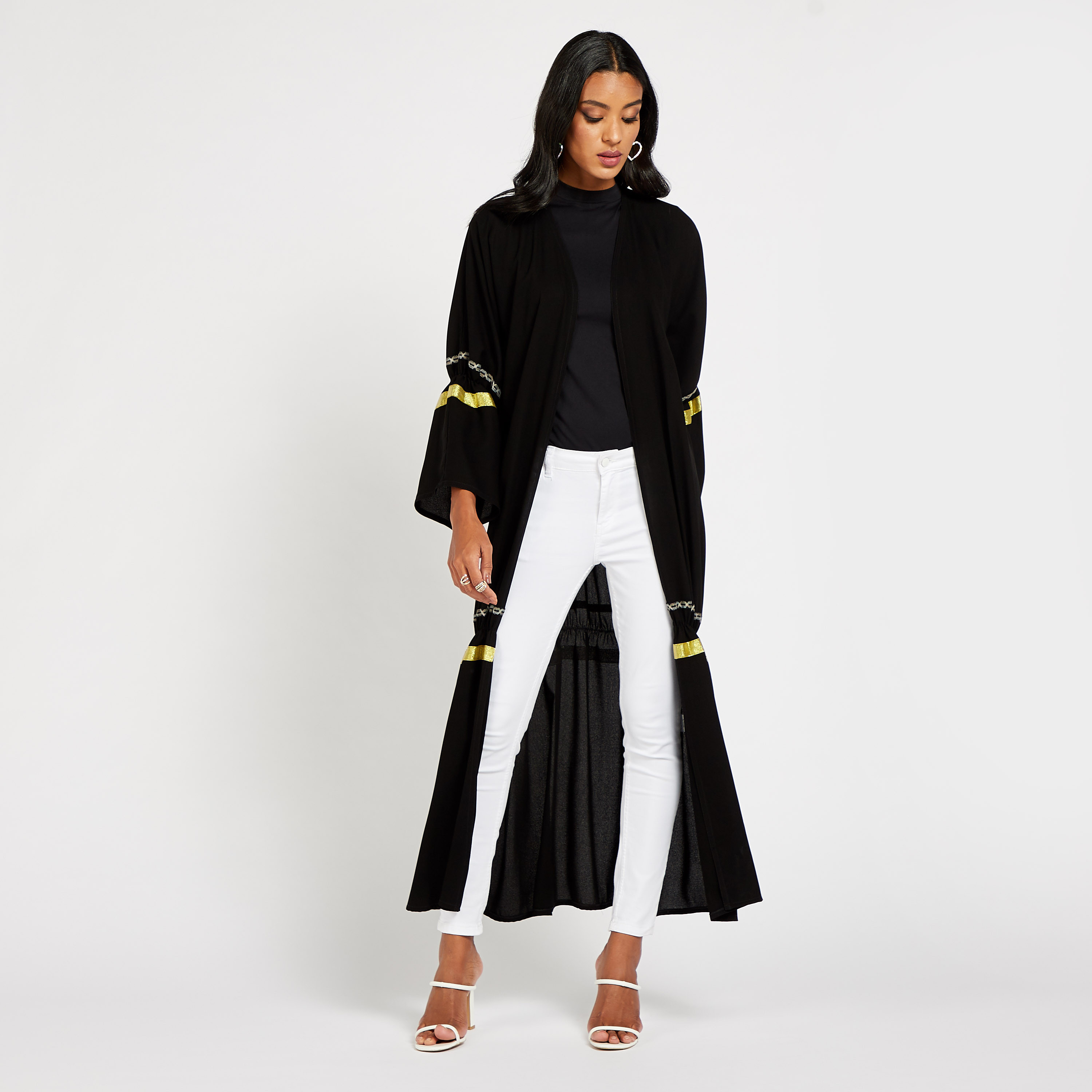 Malikah Solid Open Front Abaya with Tape Detail-women-arabicclothing-abayas-image-1