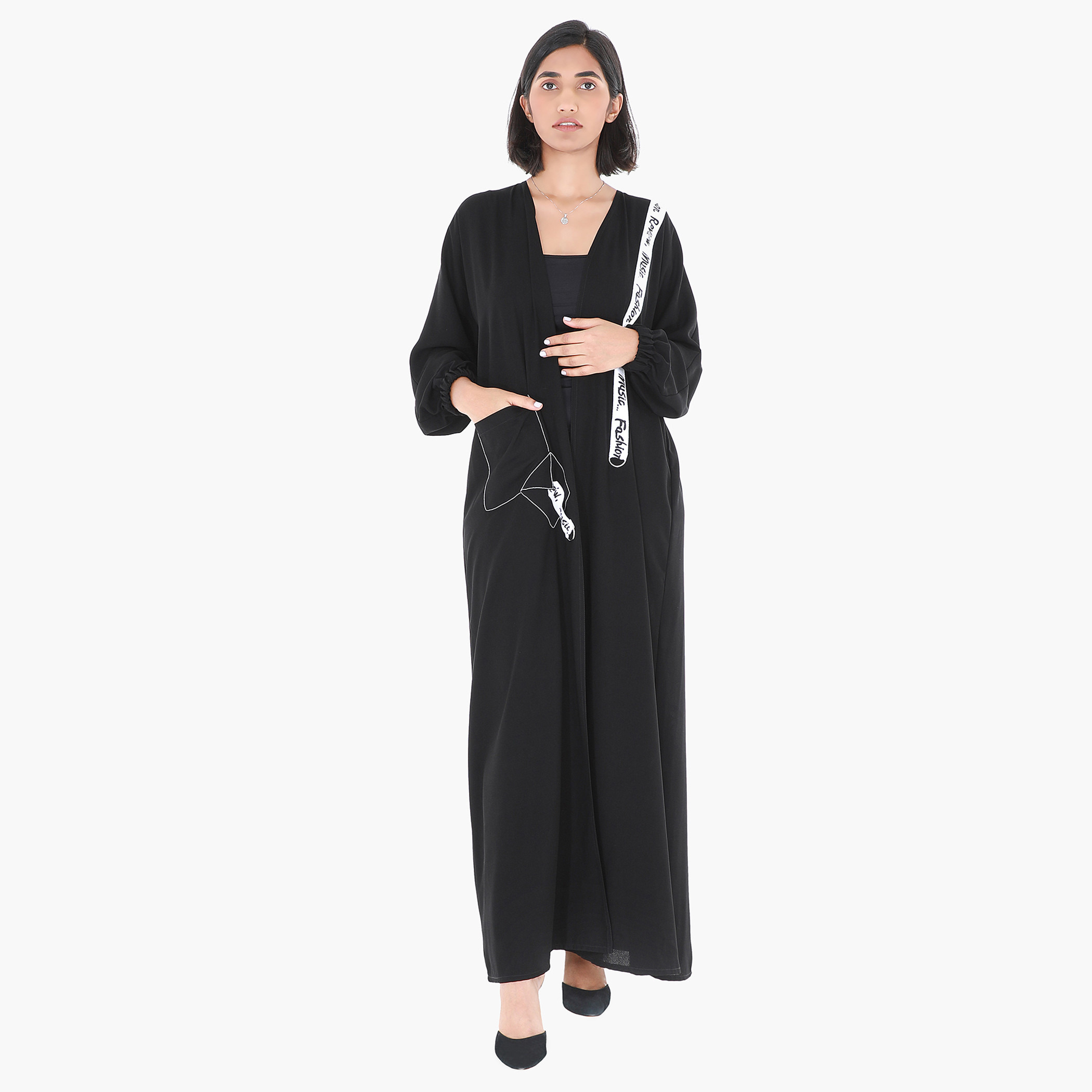 Malikah Solid Open Front Abaya with Pocket and Tape Detail-women-arabicclothing-abayas-image-1