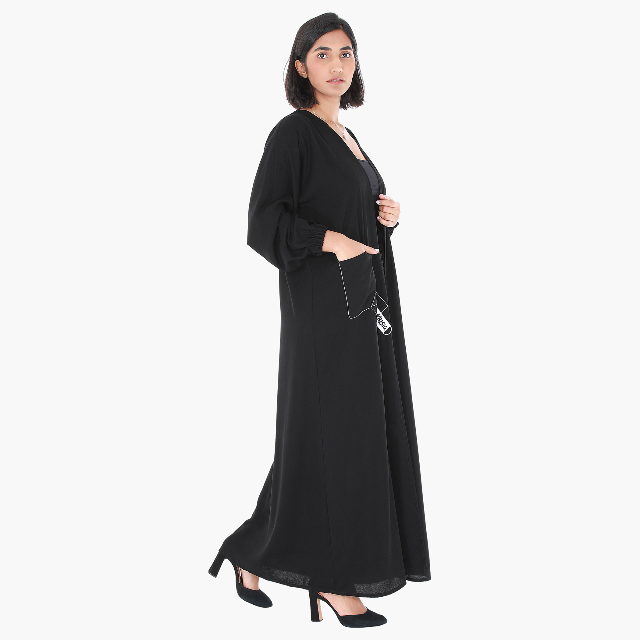 Malikah Solid Open Front Abaya with Pocket and Tape Detail-women-arabicclothing-abayas-image-2