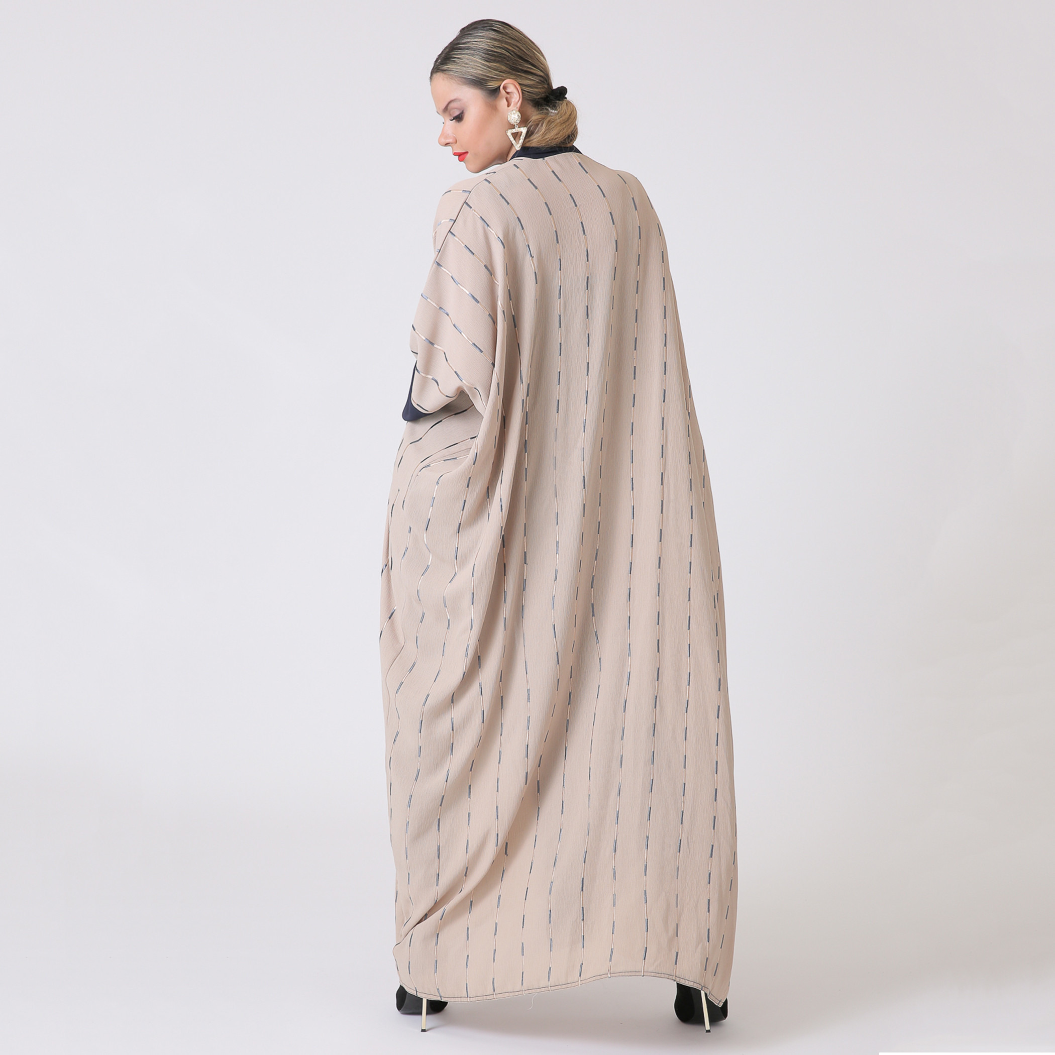 Malikah Polyester Striped Women Beige Abaya-women-arabicclothing-abayas-image-3