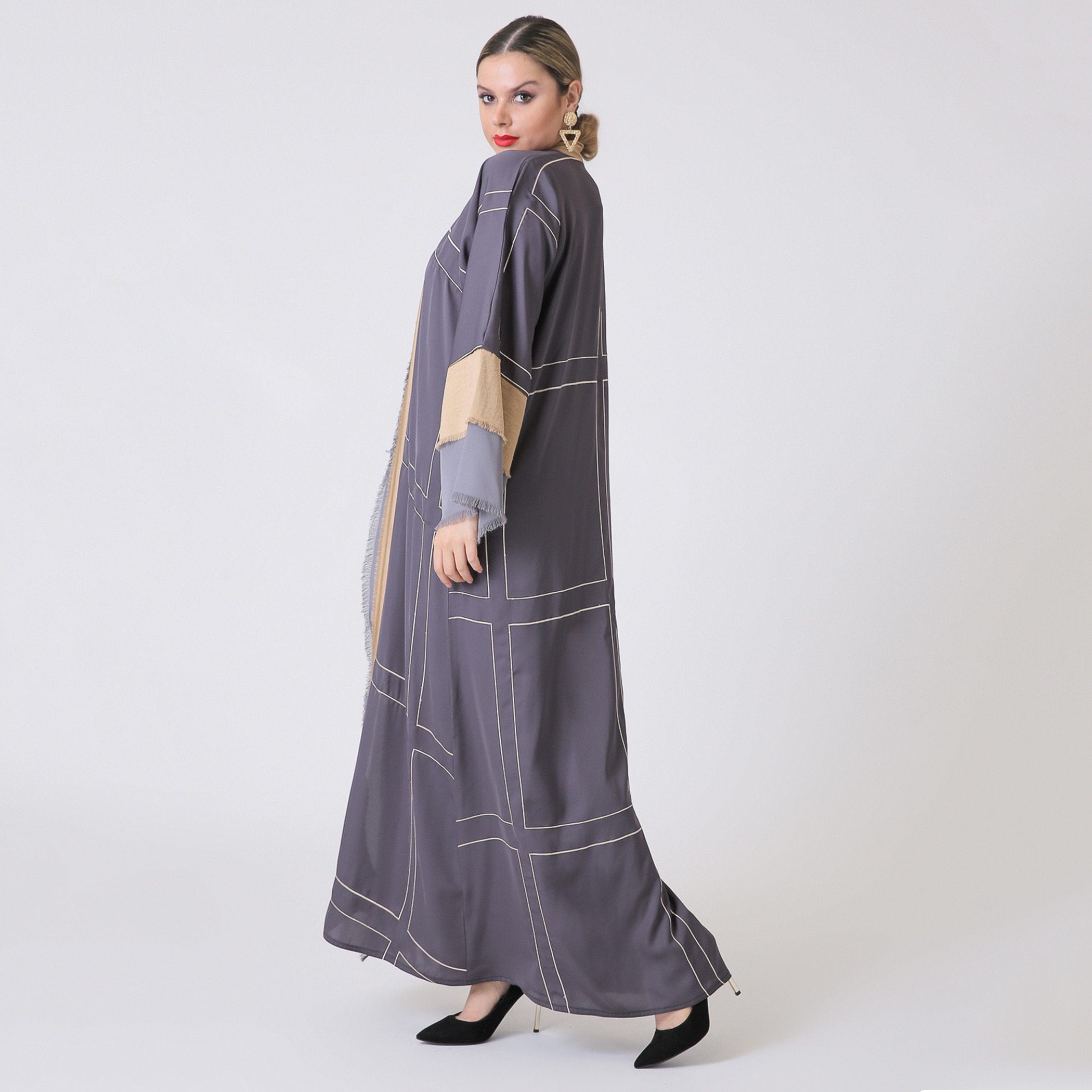 Malikah Polyester Solid Women Grey Abaya-women-arabicclothing-abayas-image-3