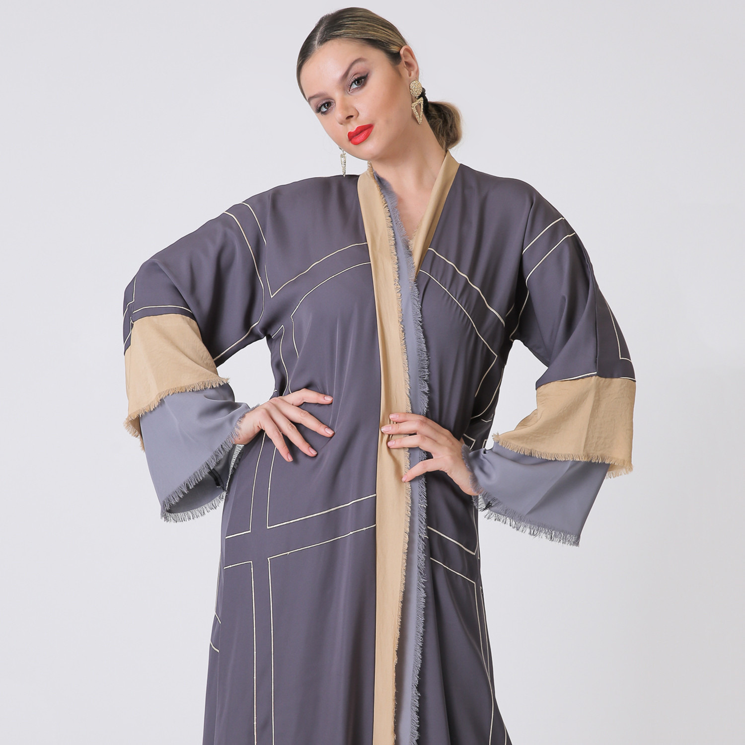 مليكة  رمادي طويل عباية-women-arabicclothing-abayas-image-1