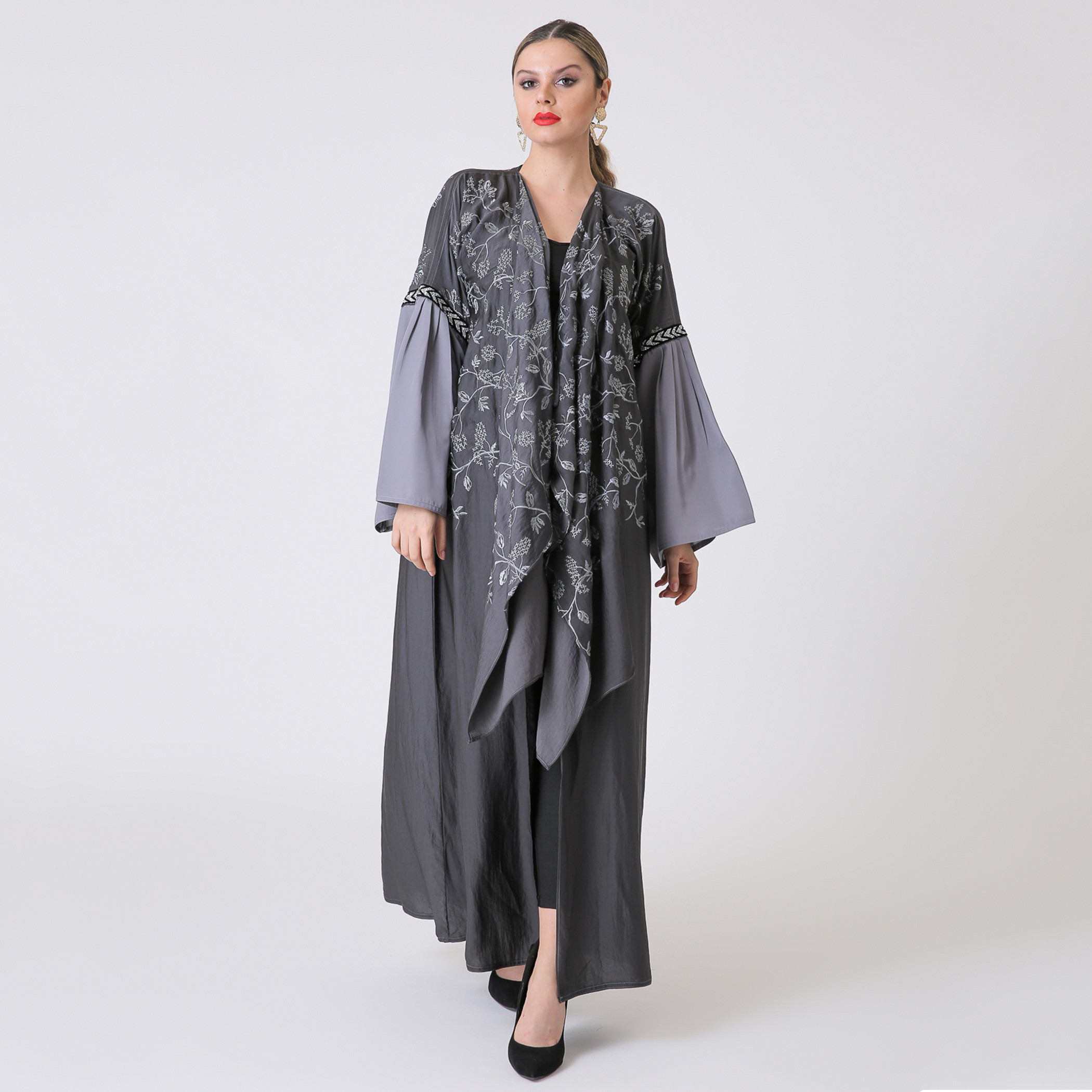 Malikah Polyester Embroidered Women Grey Abaya-women-arabicclothing-abayas-image-1
