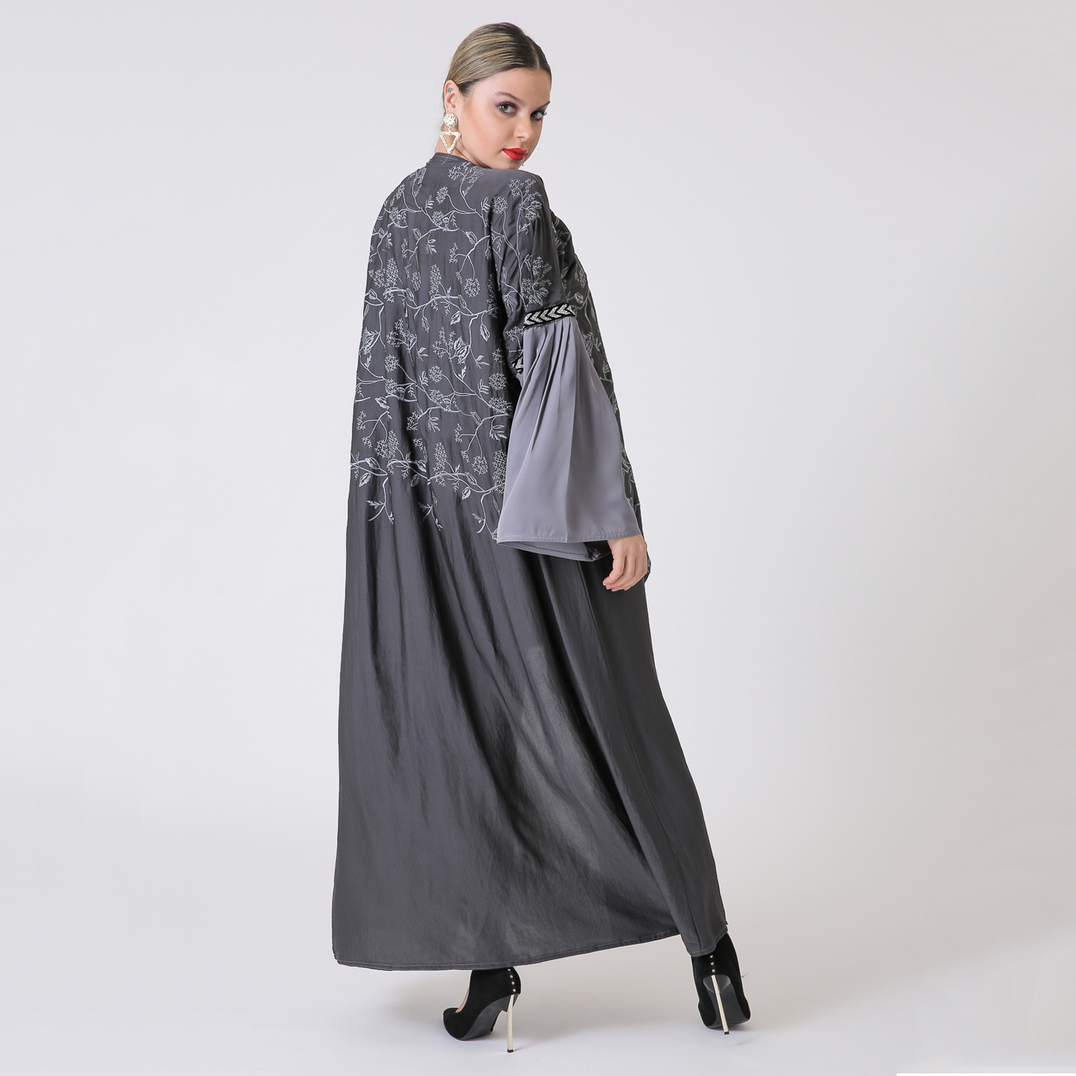Malikah Polyester Embroidered Women Grey Abaya-women-arabicclothing-abayas-image-3