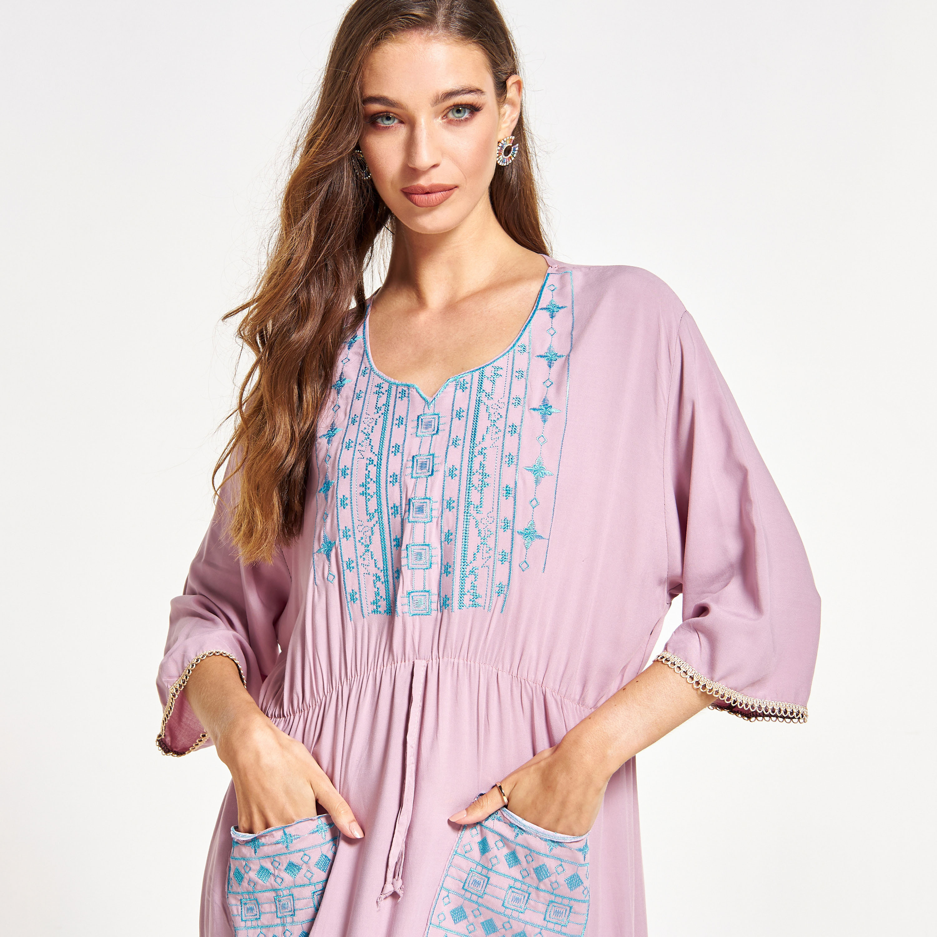 Malikah Embroidered Jalabiya with Drawstring Waist and Front Pockets-women-arabicclothing-jalabiyas-image-3
