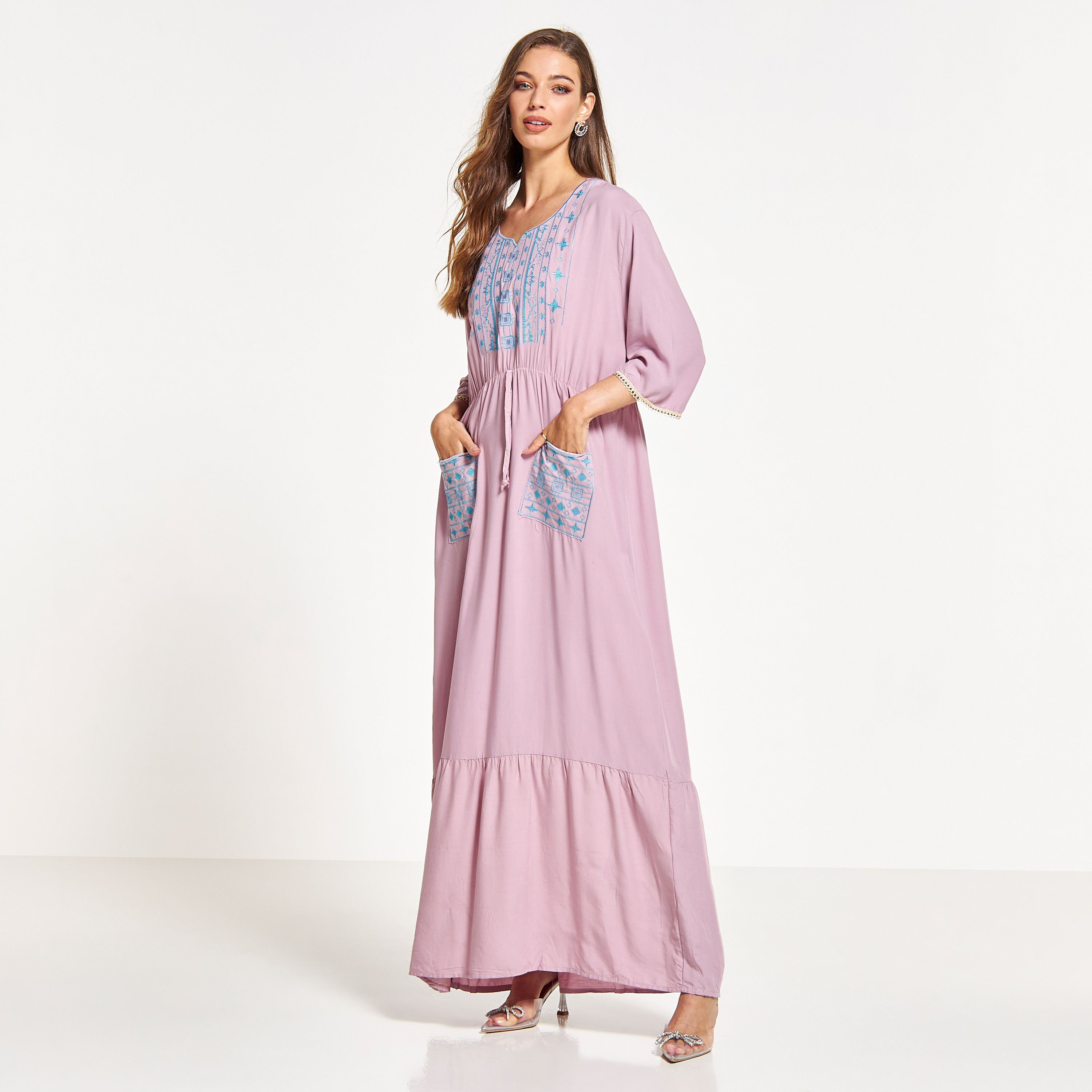 Malikah Embroidered Jalabiya with Drawstring Waist and Front Pockets-women-arabicclothing-jalabiyas-image-4
