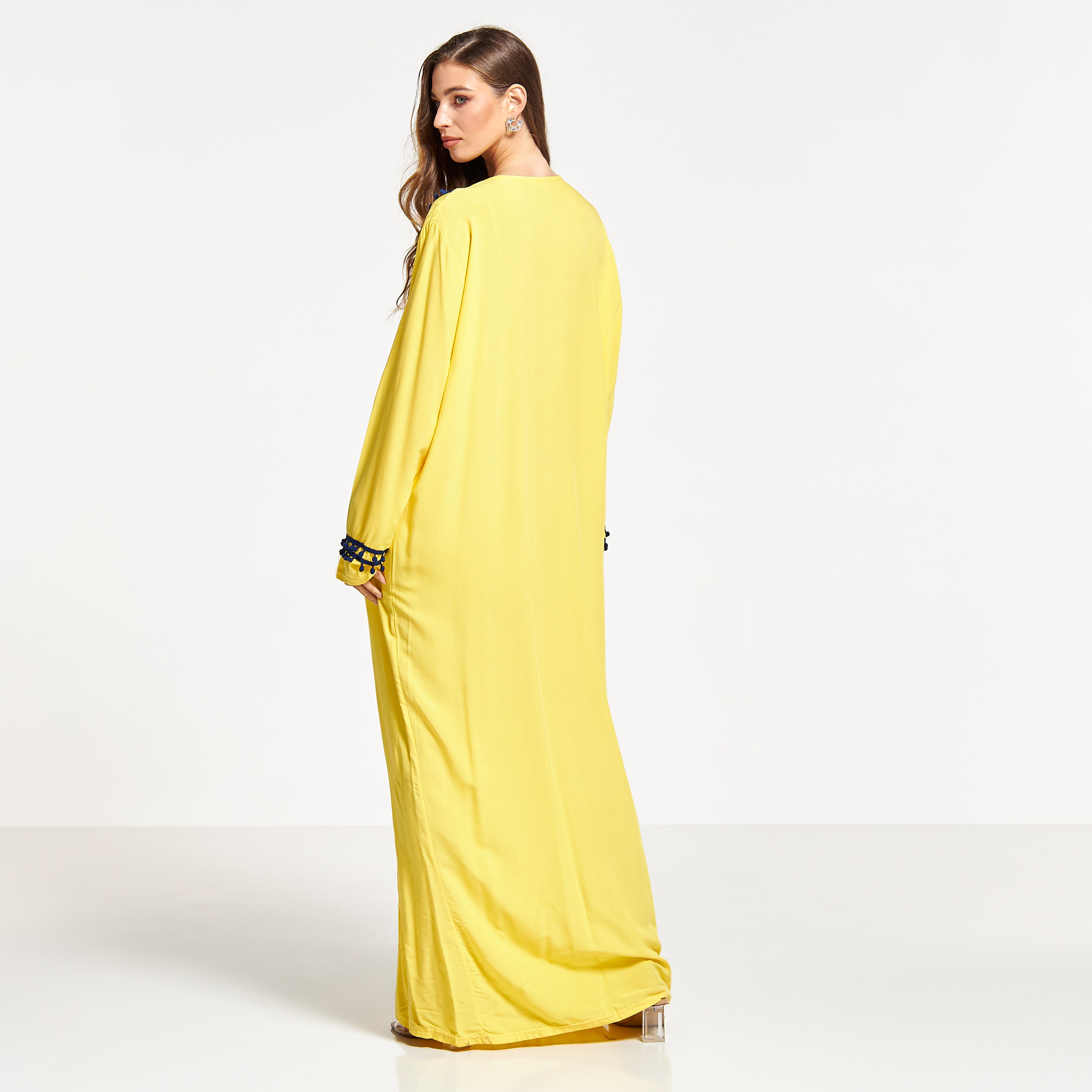 Malikah Embroidered Jalabiya with Pom-Pom Accent-women-arabicclothing-jalabiyas-image-2