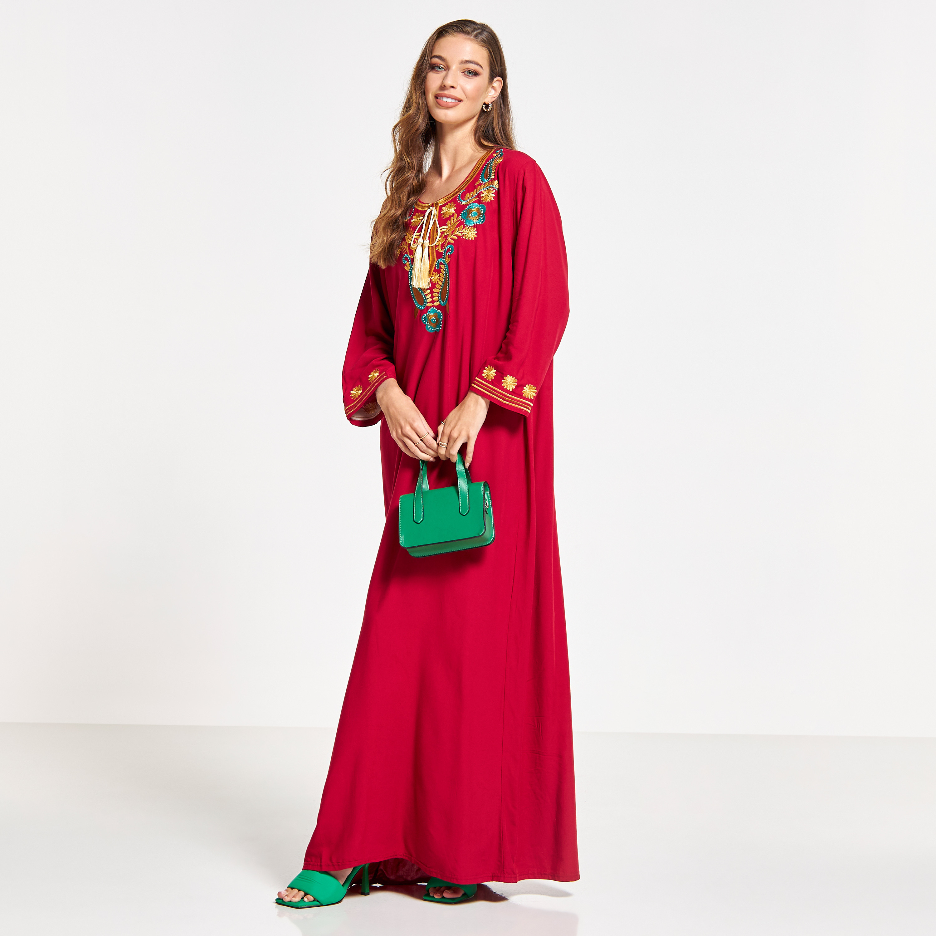 جلابية مطرزة برباط من مليكة-women-arabicclothing-jalabiyas-image-1