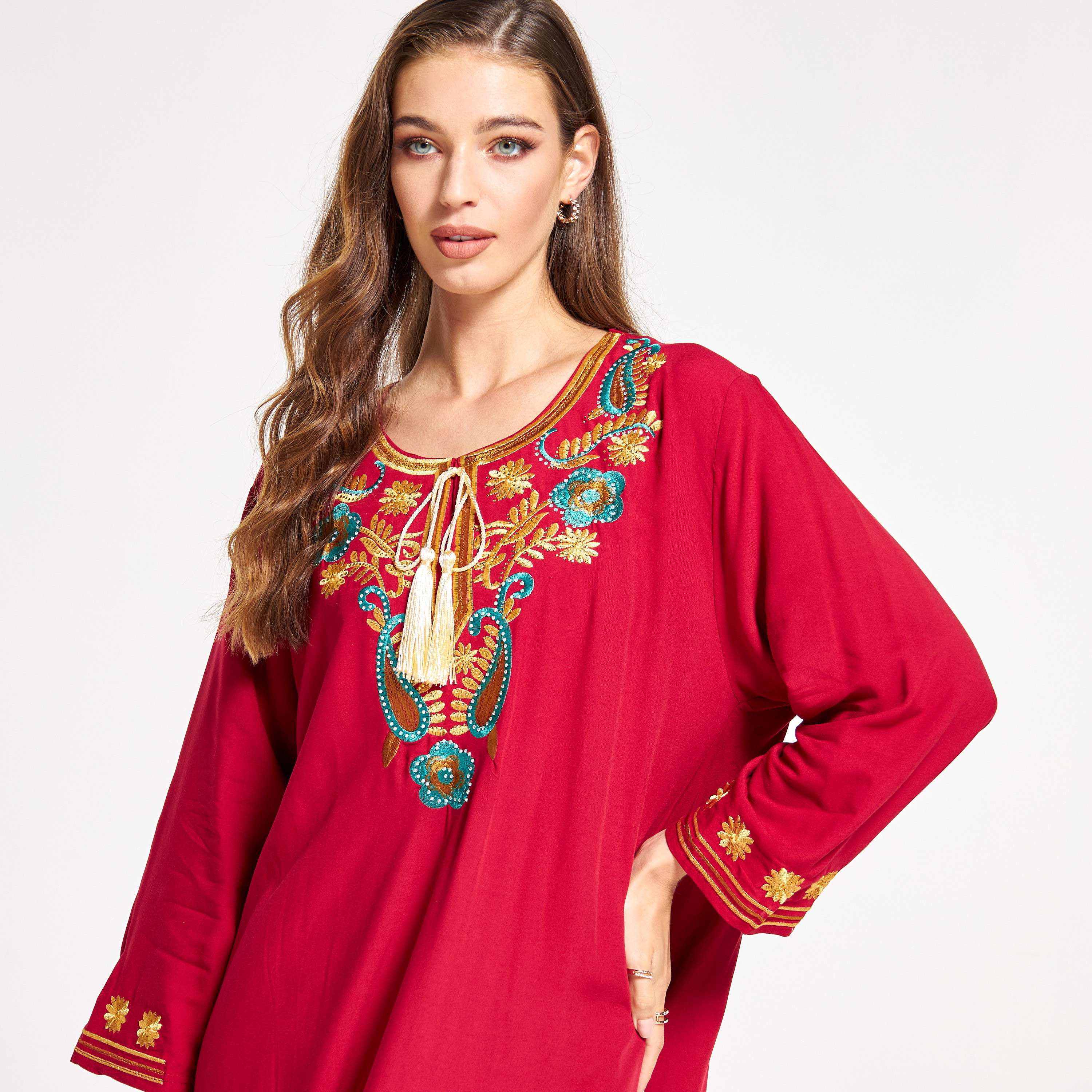 جلابية مطرزة برباط من مليكة-women-arabicclothing-jalabiyas-image-3