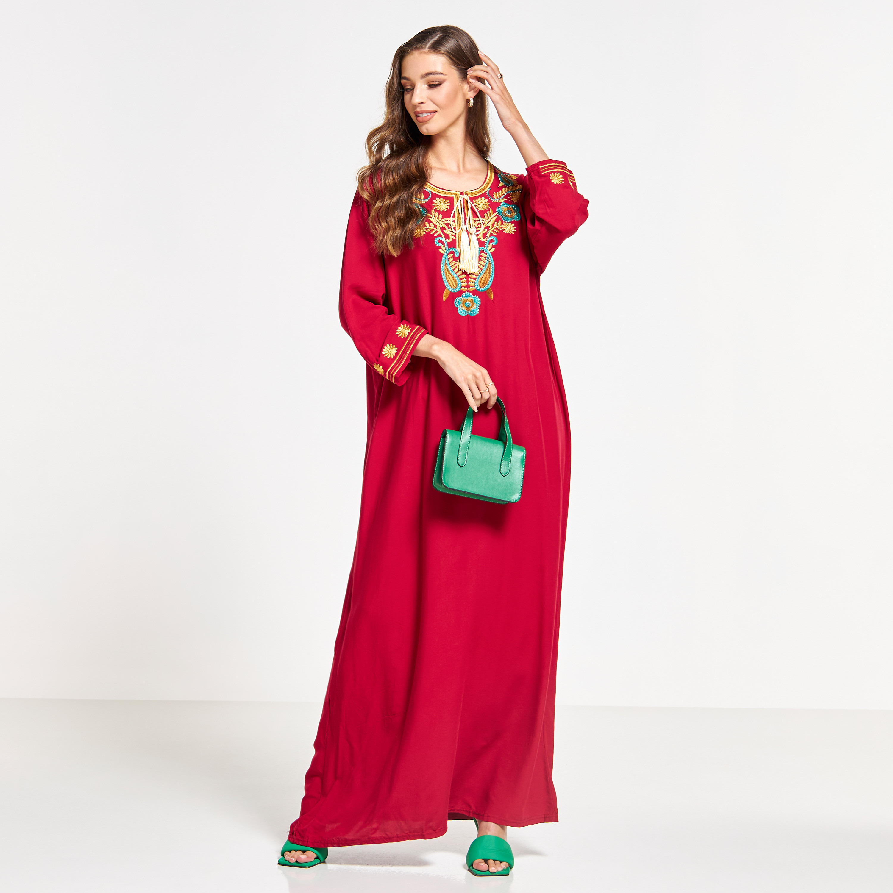 Malikah Embroidered Jalabiya with Tie-Up Detail-women-arabicclothing-jalabiyas-image-4