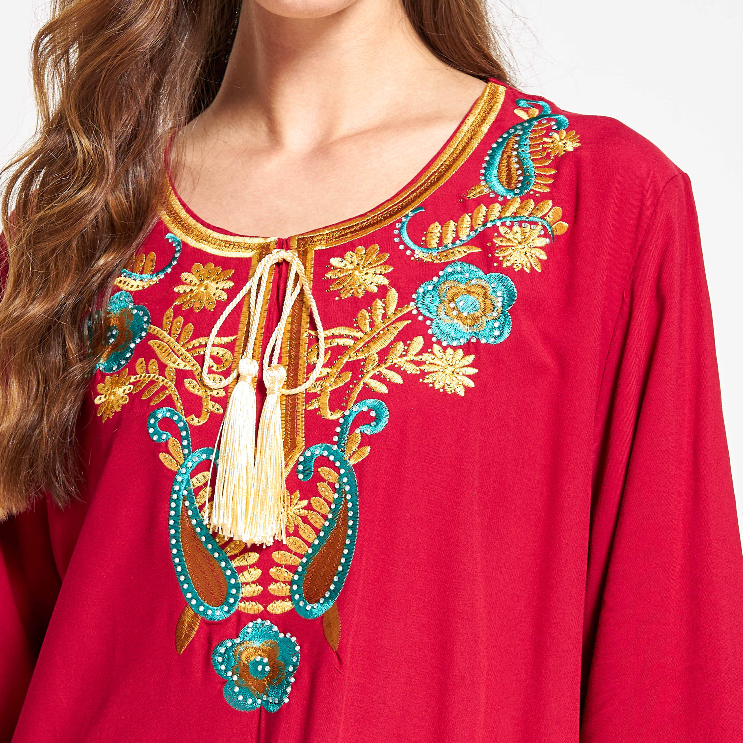 Malikah Embroidered Jalabiya with Tie-Up Detail-women-arabicclothing-jalabiyas-image-5