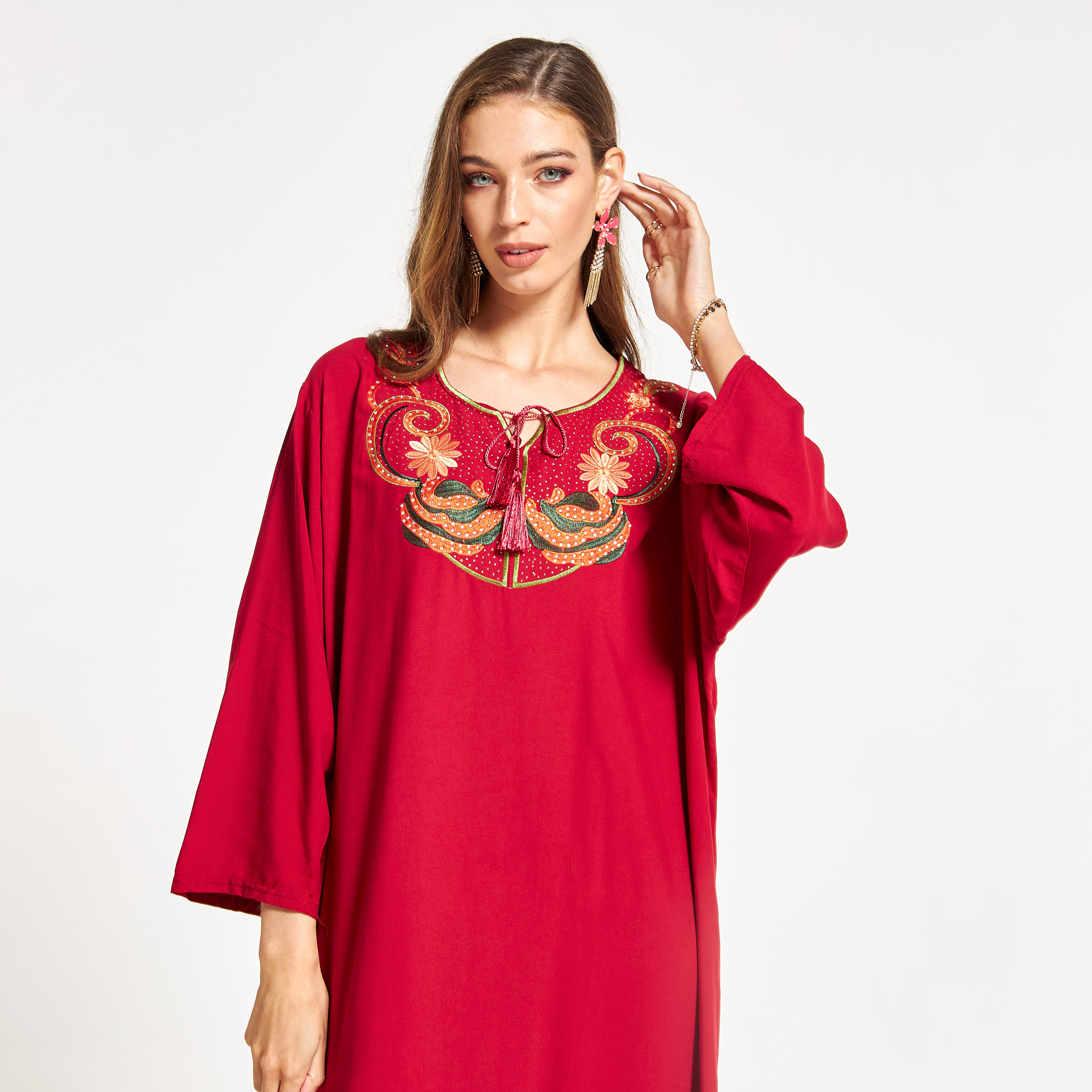 جلابية مطرّزة بياقة رباط من مليكة-women-arabicclothing-jalabiyas-image-3