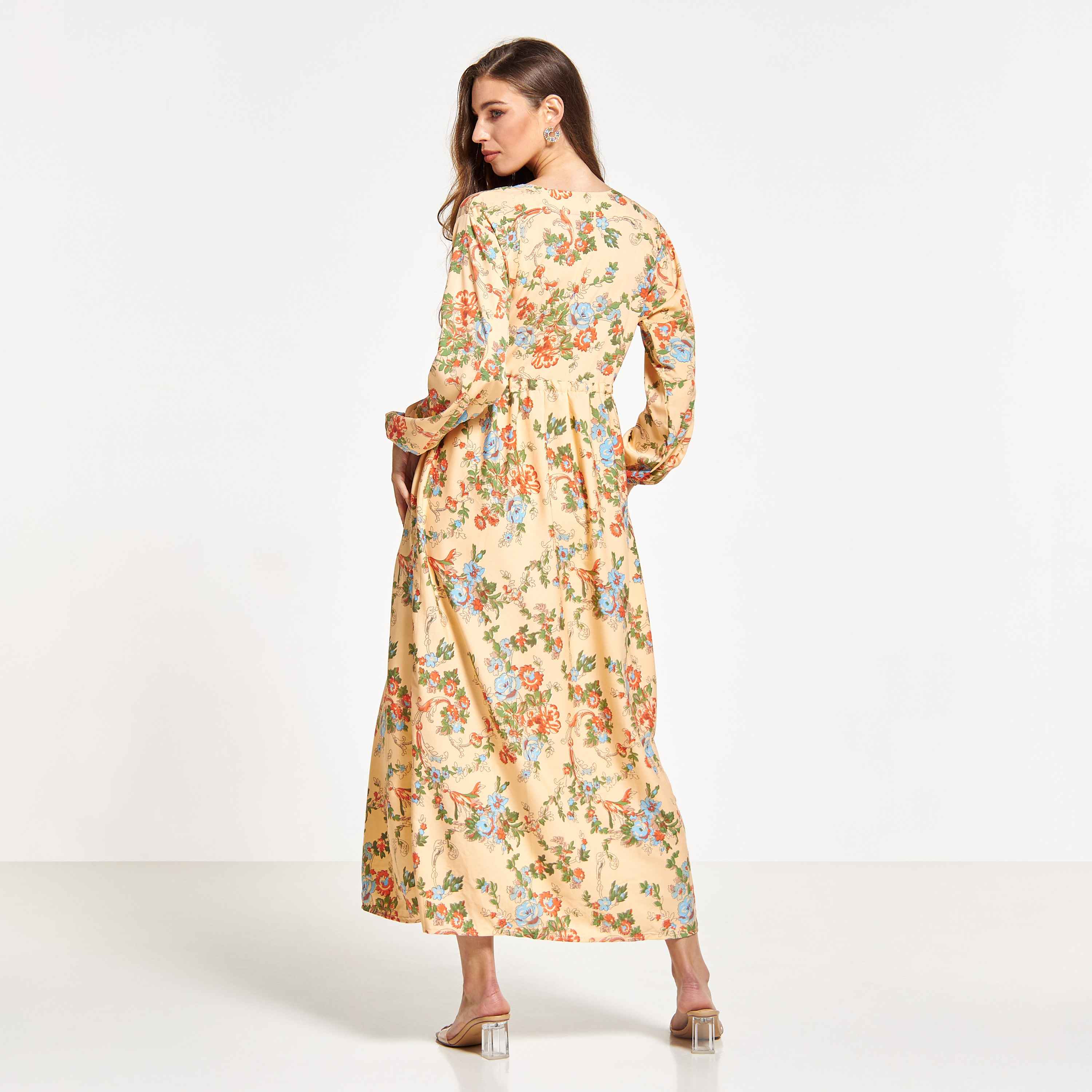 جلابية بخصر رباط وطبعات زهرية من مليكة-women-arabicclothing-jalabiyas-image-2