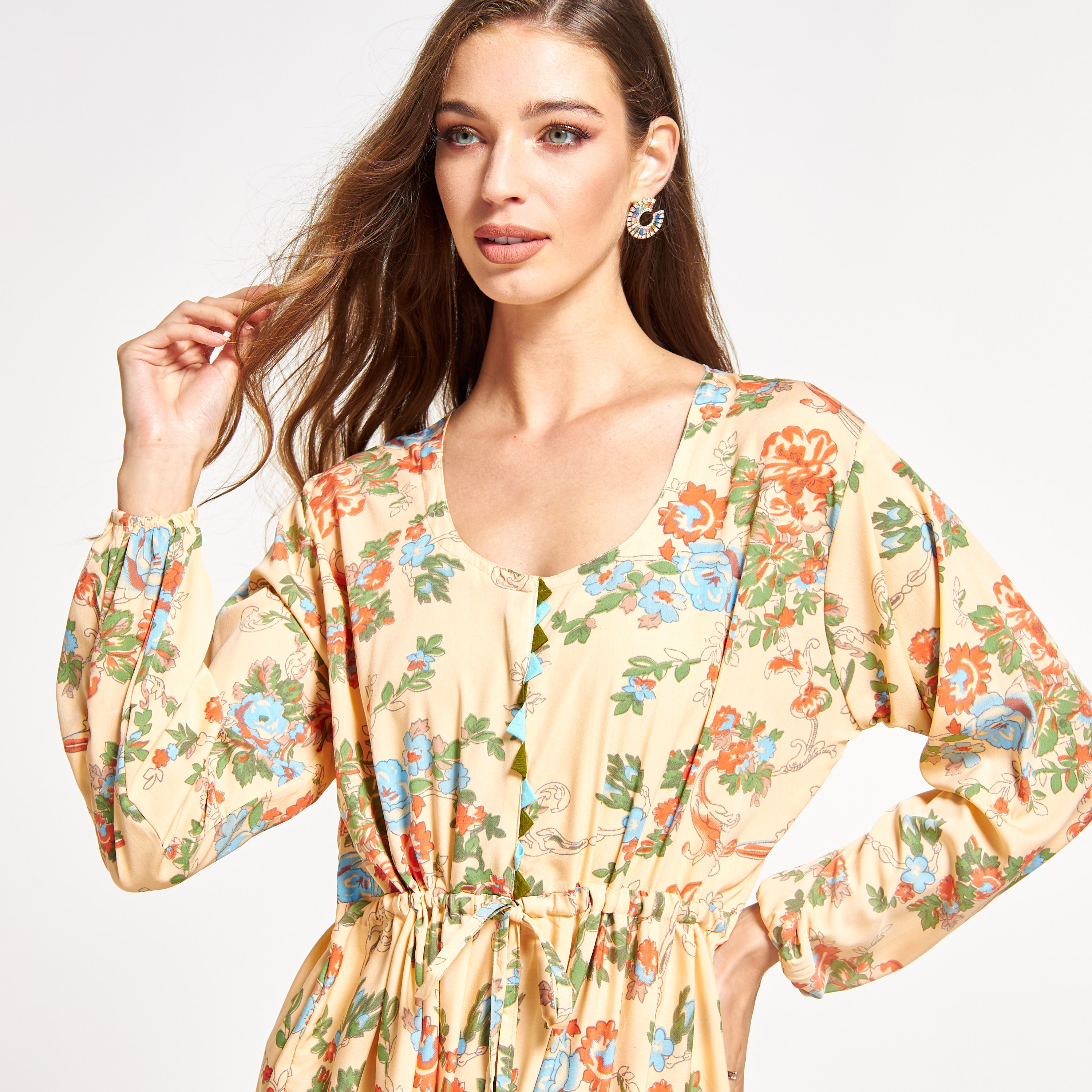 جلابية بخصر رباط وطبعات زهرية من مليكة-women-arabicclothing-jalabiyas-image-3