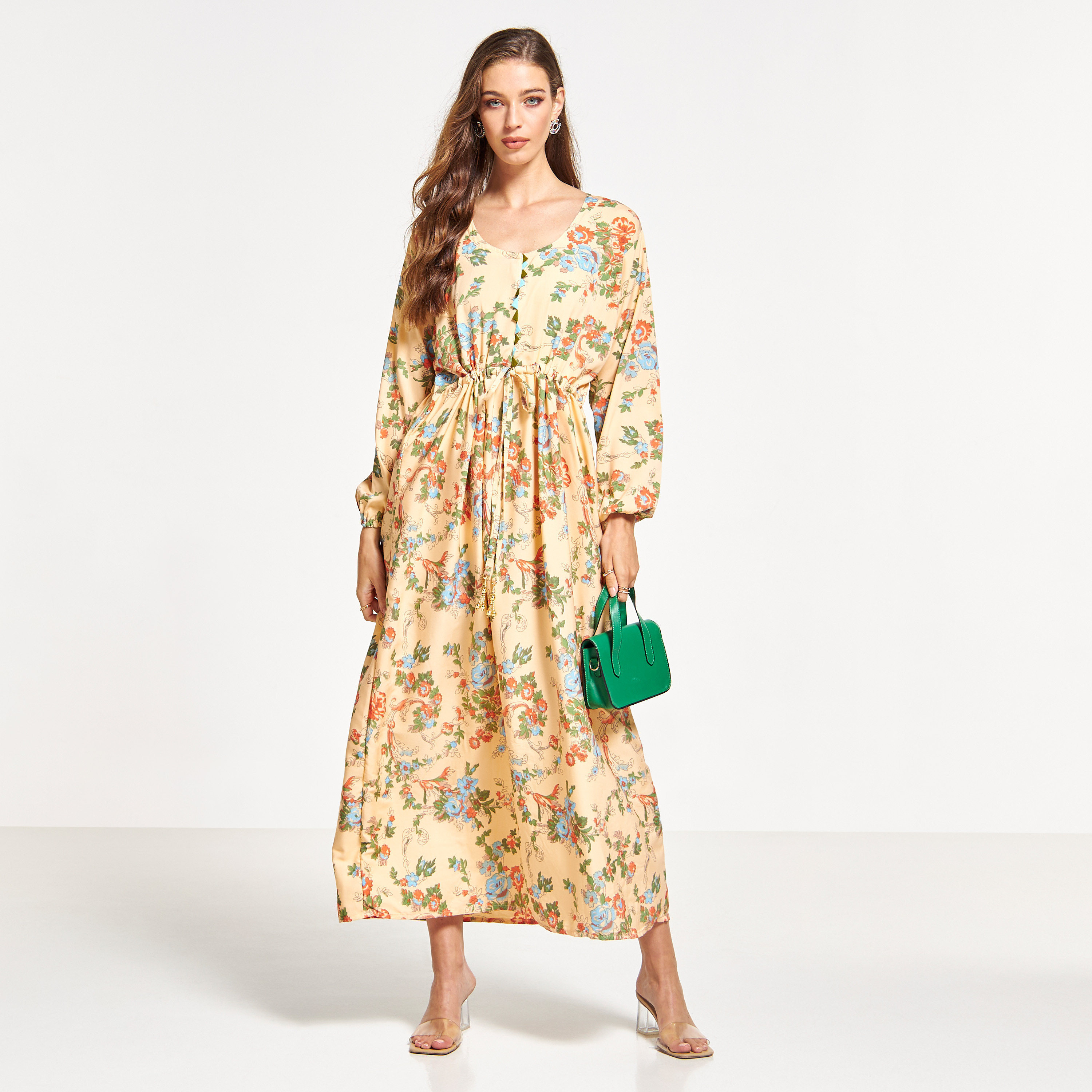 Malikah All-Over Floral Print Jalabiya with Drawstring Waist-women-arabicclothing-jalabiyas-image-4