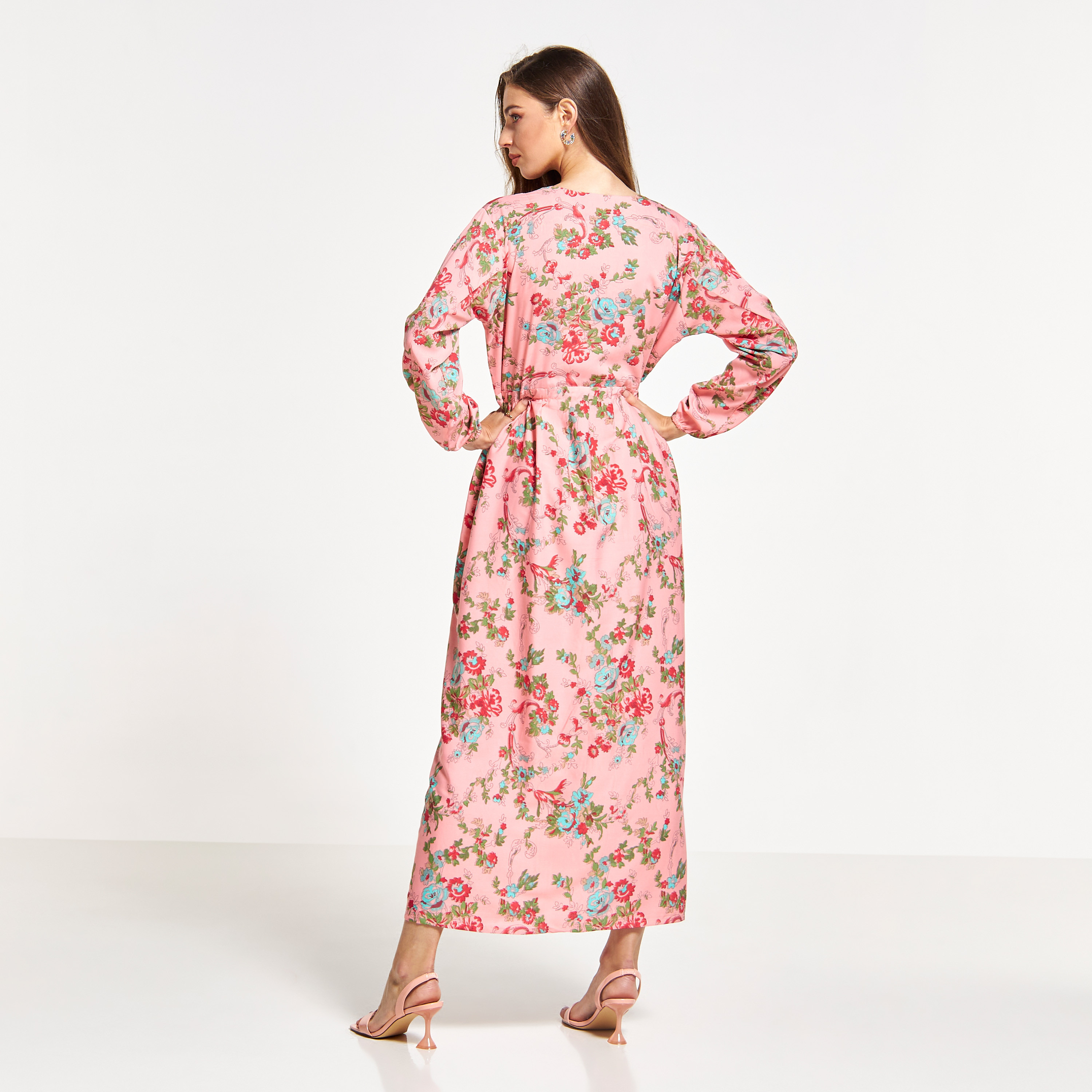 جلابية بخصر رباط وطبعات زهرية من مليكة-women-arabicclothing-jalabiyas-image-2