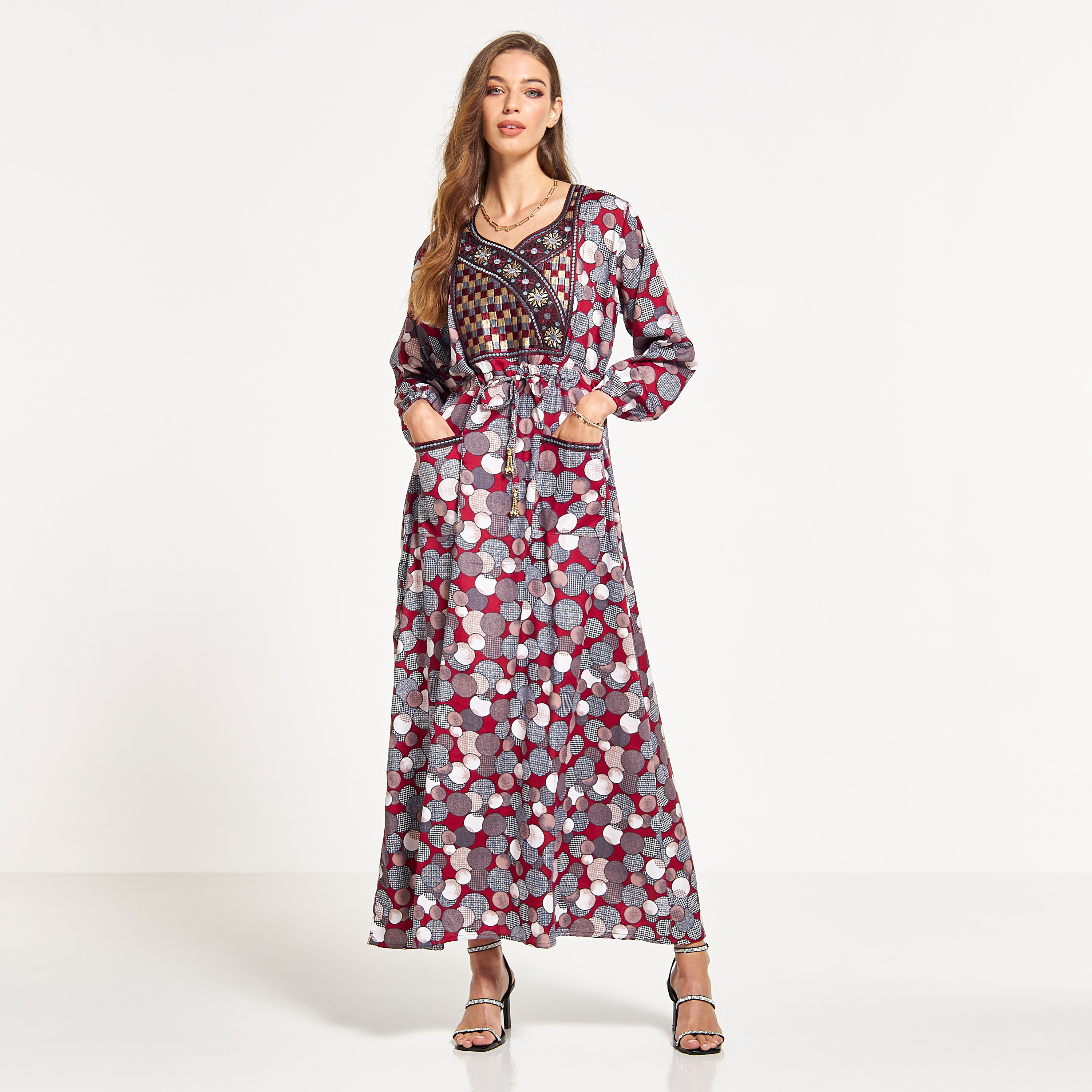 Malikah Embroidered Jalabiya with Tie-Ups and Pockets-women-arabicclothing-jalabiyas-image-1