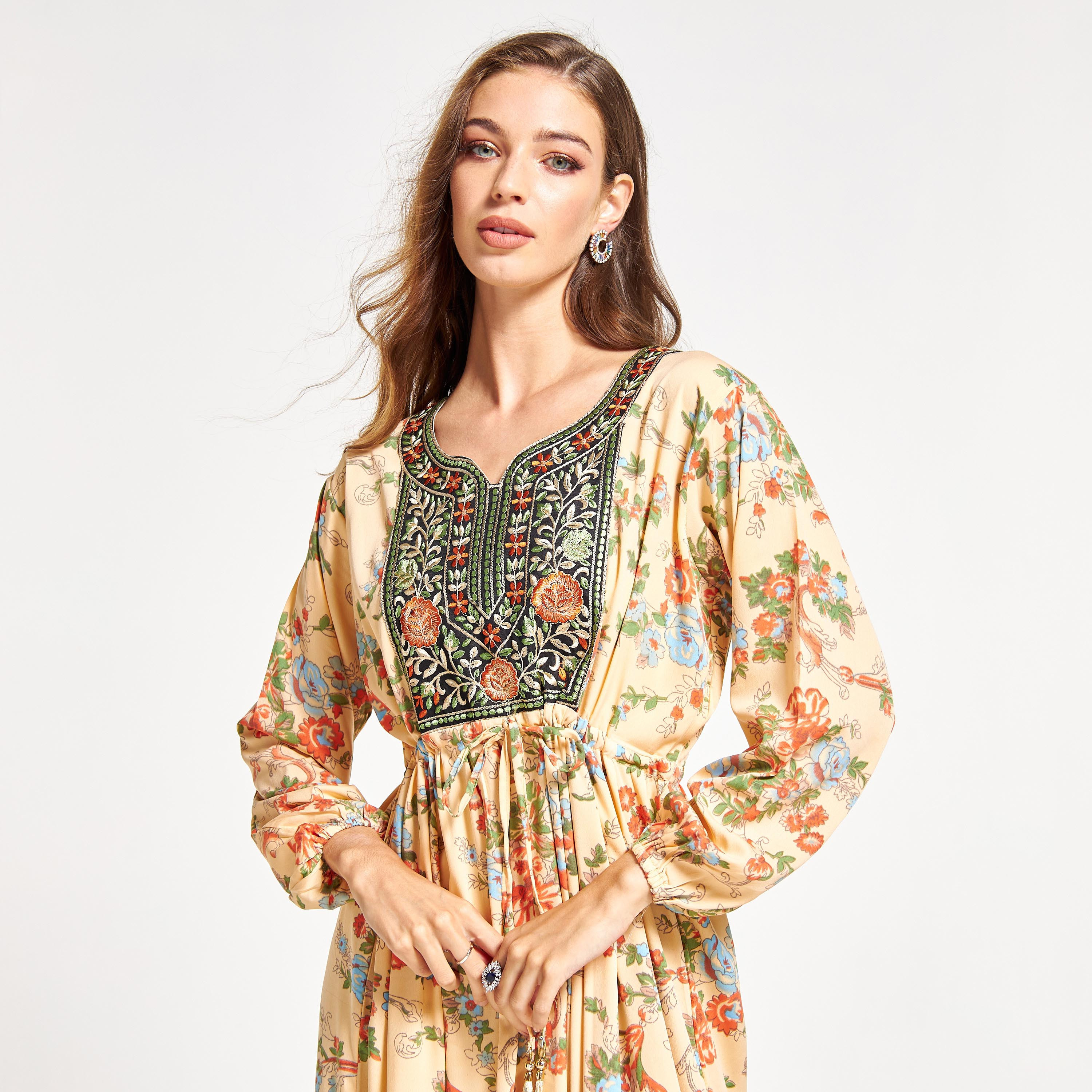 Malikah Embroidered Jalabiya with Tie-Ups and Tassels-women-arabicclothing-jalabiyas-image-3