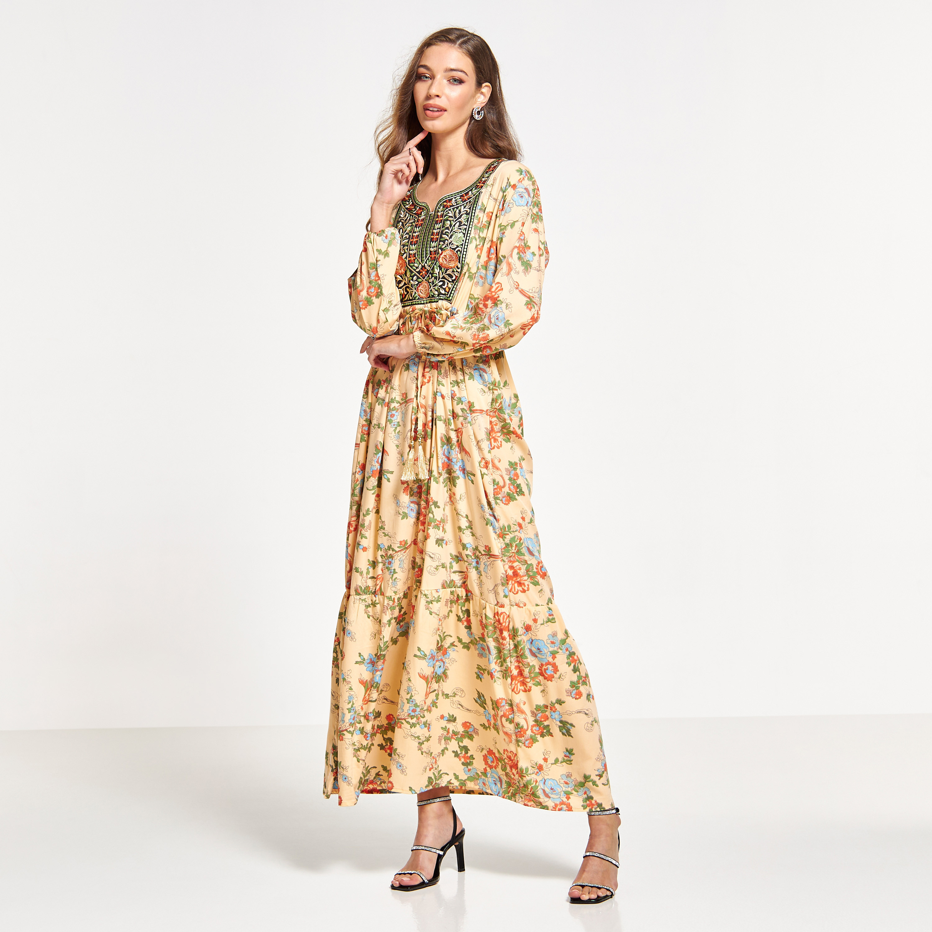 Malikah Embroidered Jalabiya with Tie-Ups and Tassels-women-arabicclothing-jalabiyas-image-4