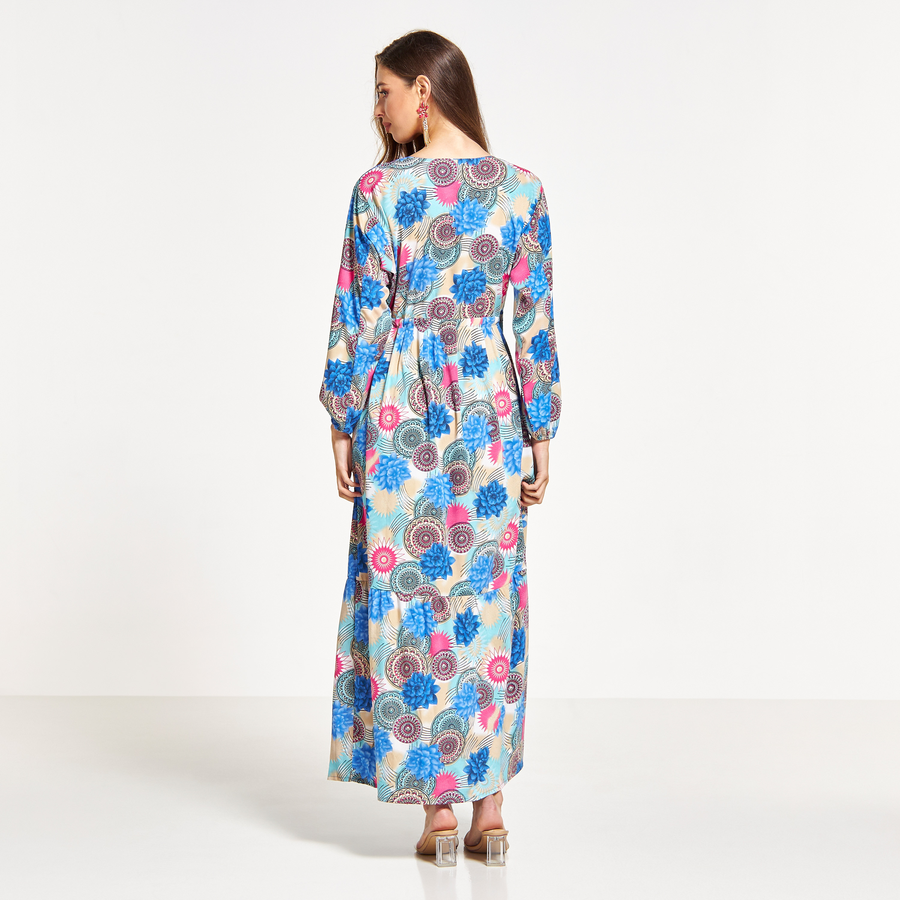 Malikah Embroidered Jalabiya with Tie-Ups and Beaded Ball Accents-women-arabicclothing-jalabiyas-image-2
