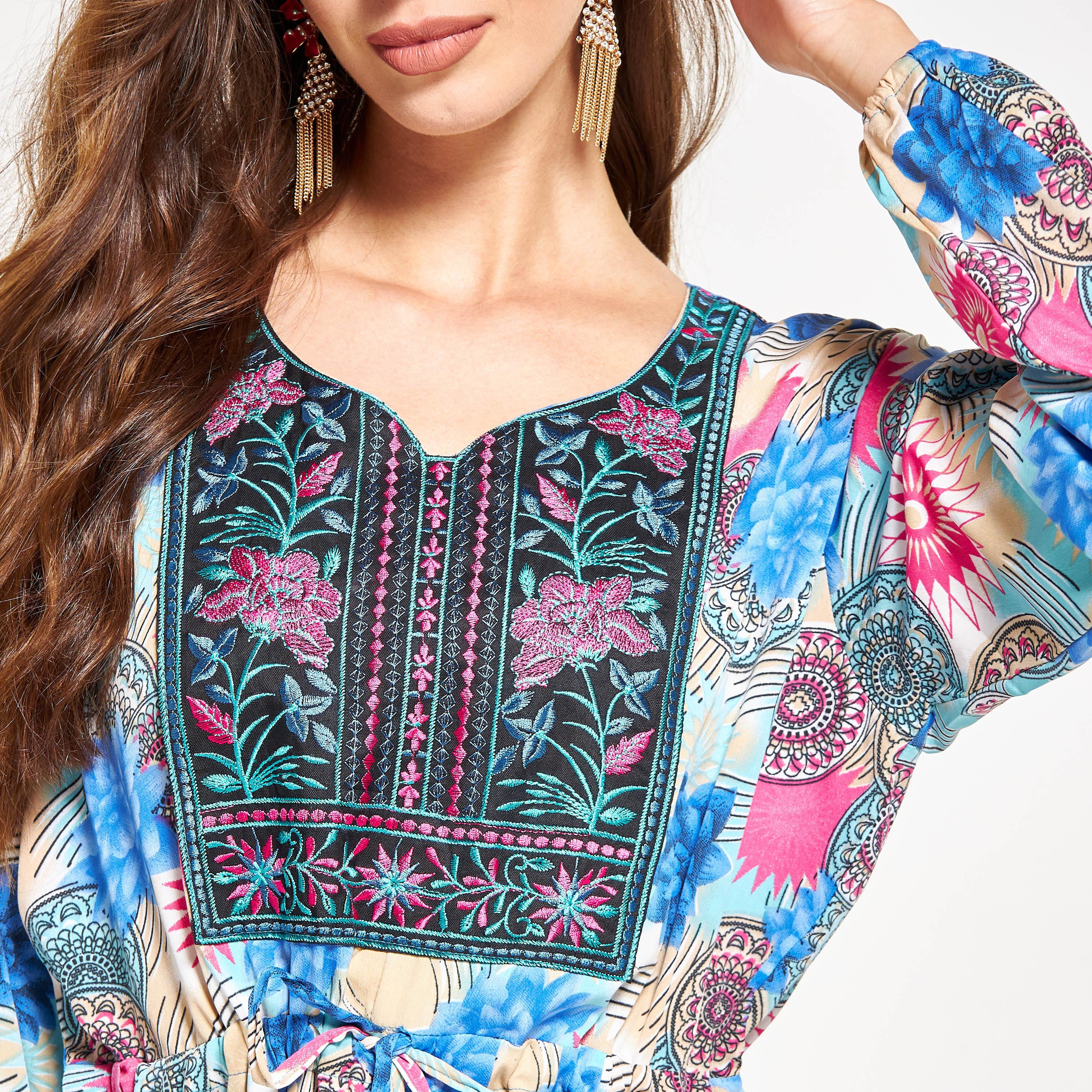 Malikah Embroidered Jalabiya with Tie-Ups and Beaded Ball Accents-women-arabicclothing-jalabiyas-image-5