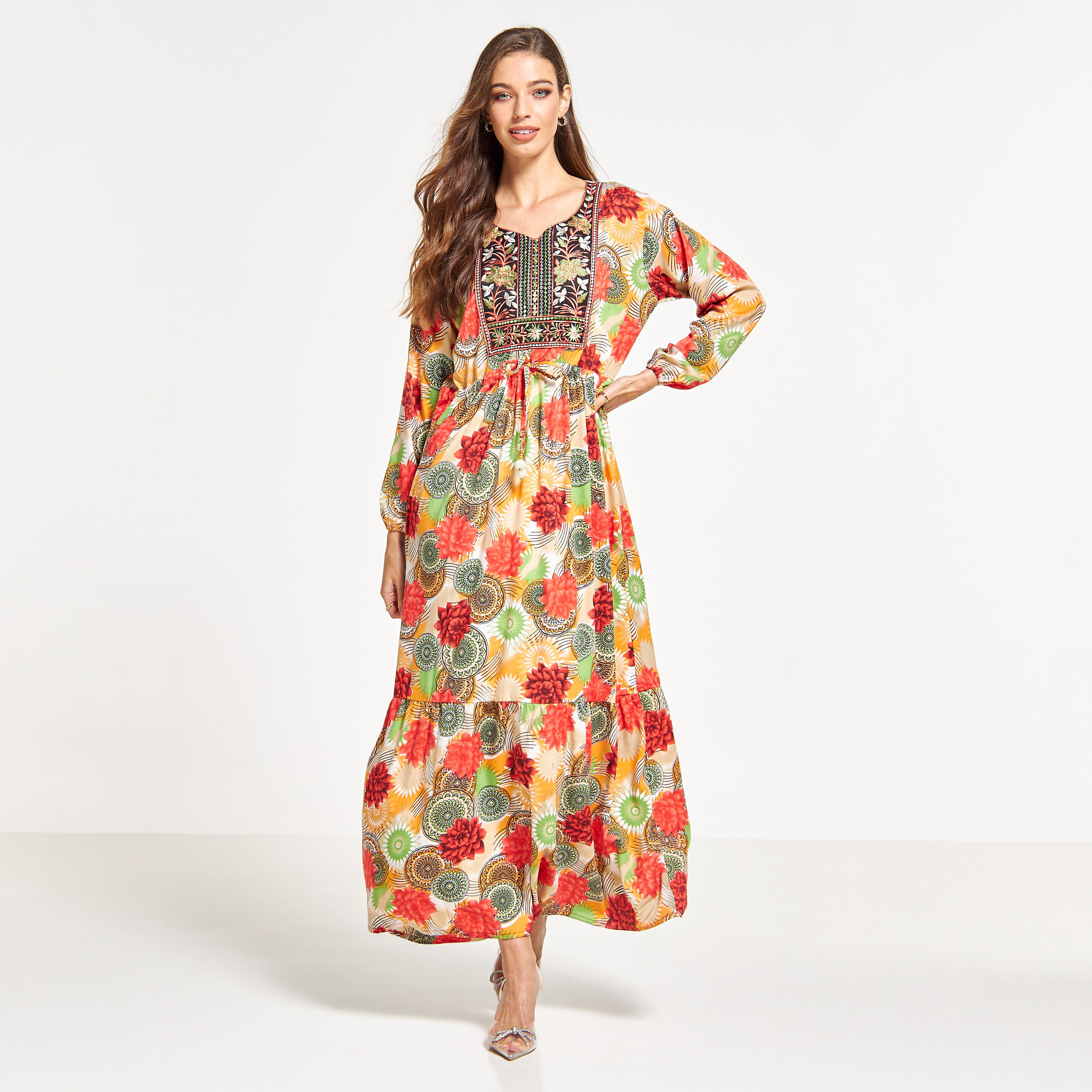 جلابية مطرزة بأربطة من مليكة-women-arabicclothing-jalabiyas-image-1